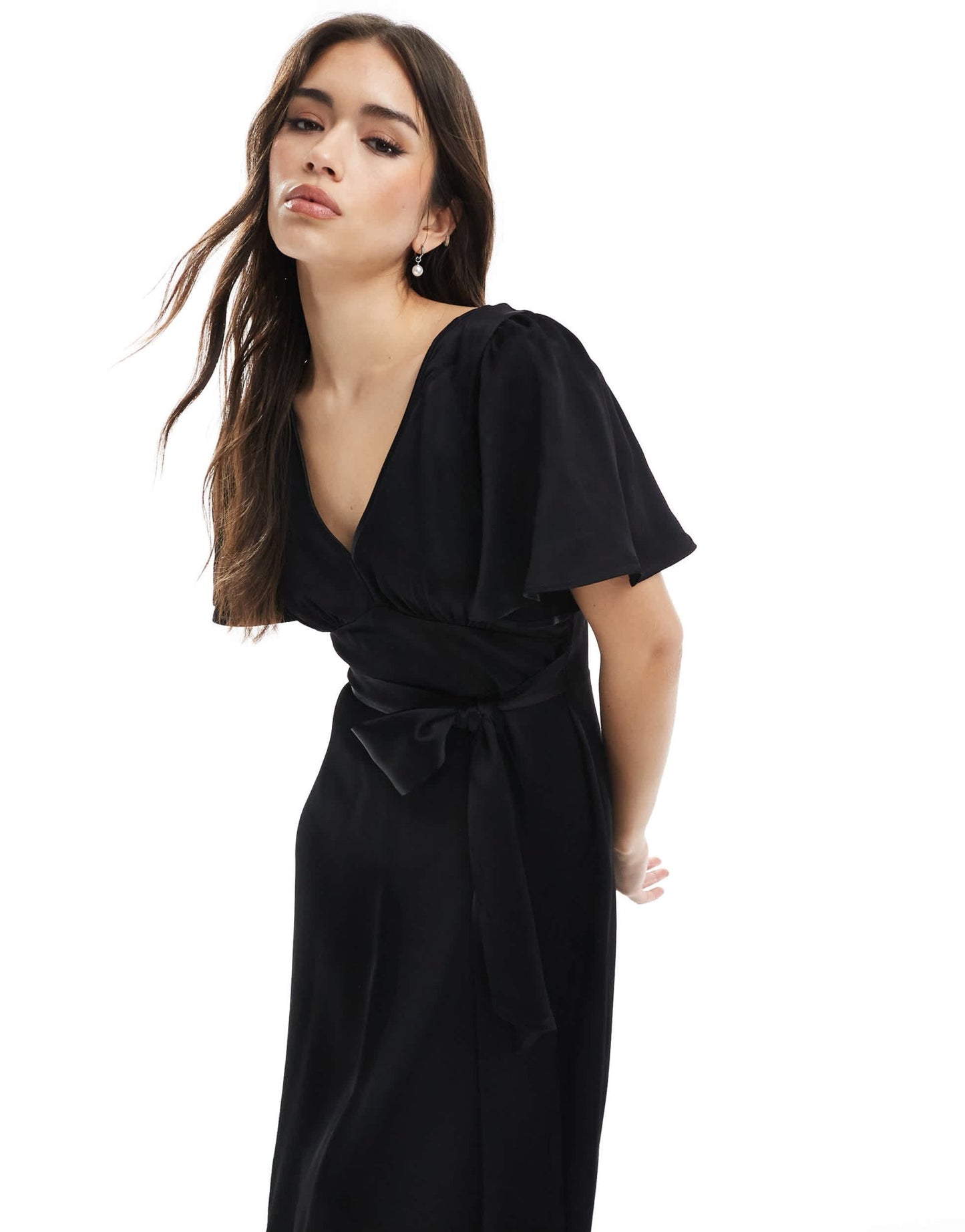 Maids to Measure Bridesmaid flutter sleeve maxi dress in black - ASOS Sample Sale