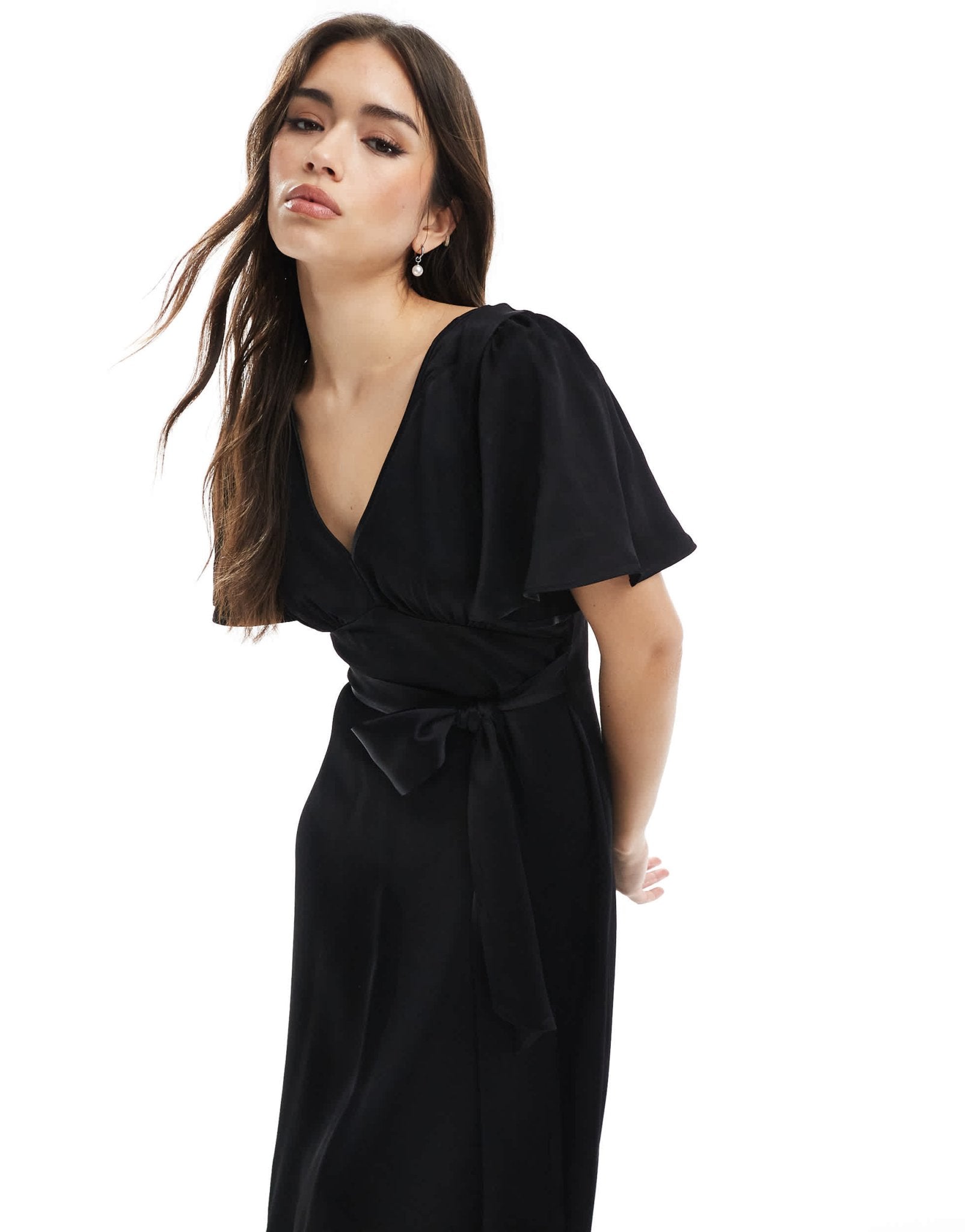 Maids to Measure Bridesmaid flutter sleeve maxi dress in black - ASOS Sample Sale