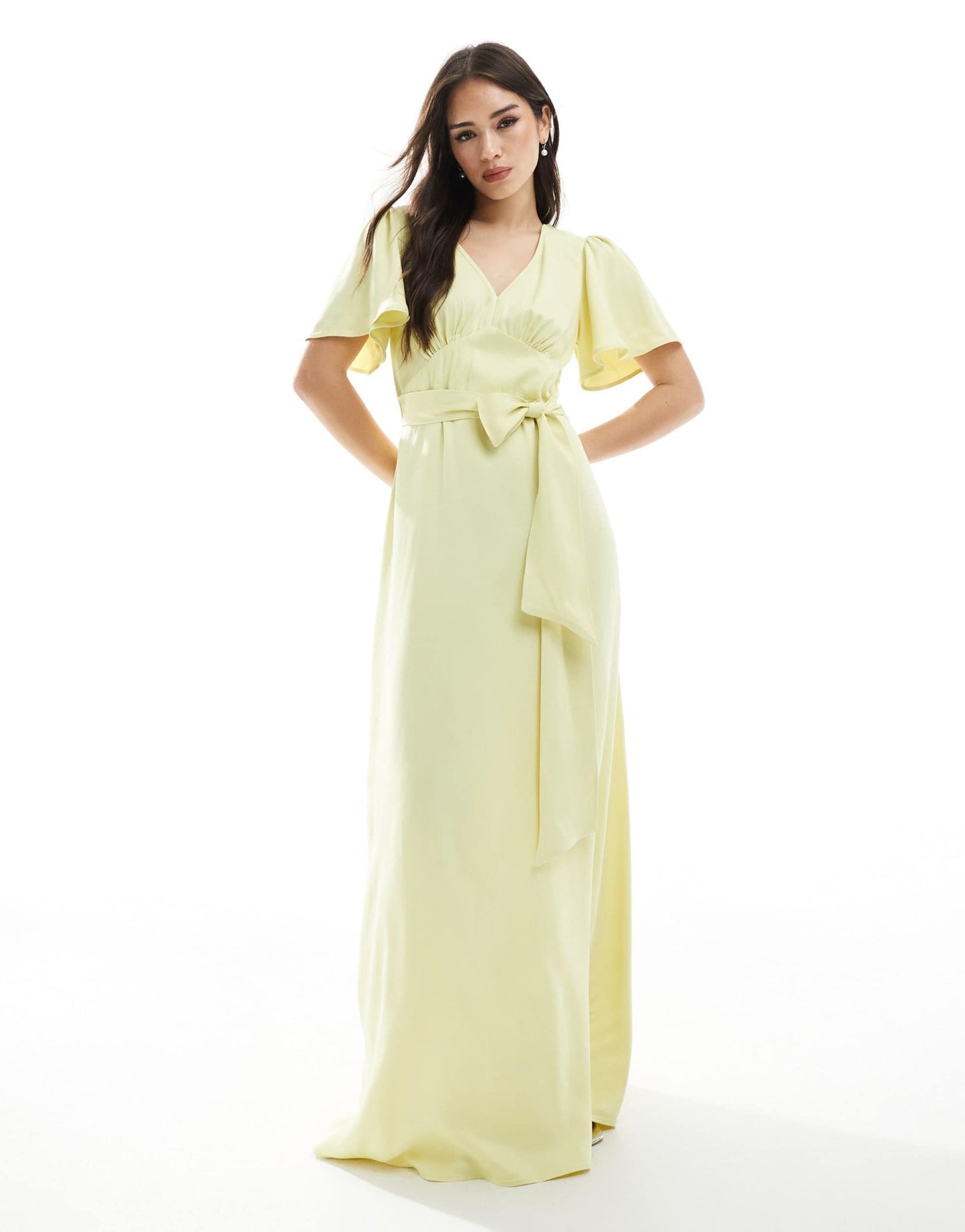 Maids to Measure Bridesmaid flutter sleeve maxi dress in lemon - ASOS Sample Sale