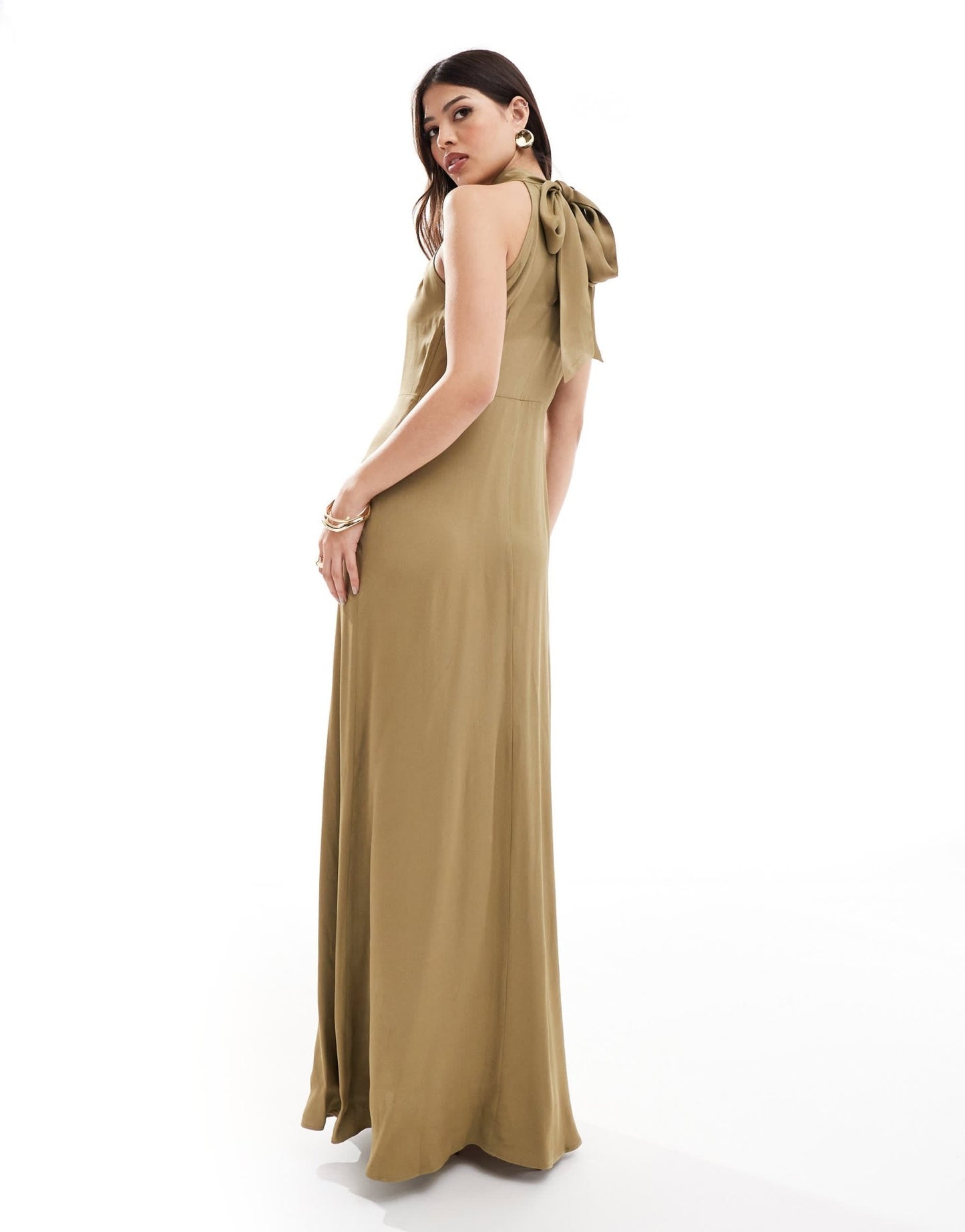 Maids to Measure Bridesmaid high neck maxi dress in olive - ASOS Sample Sale