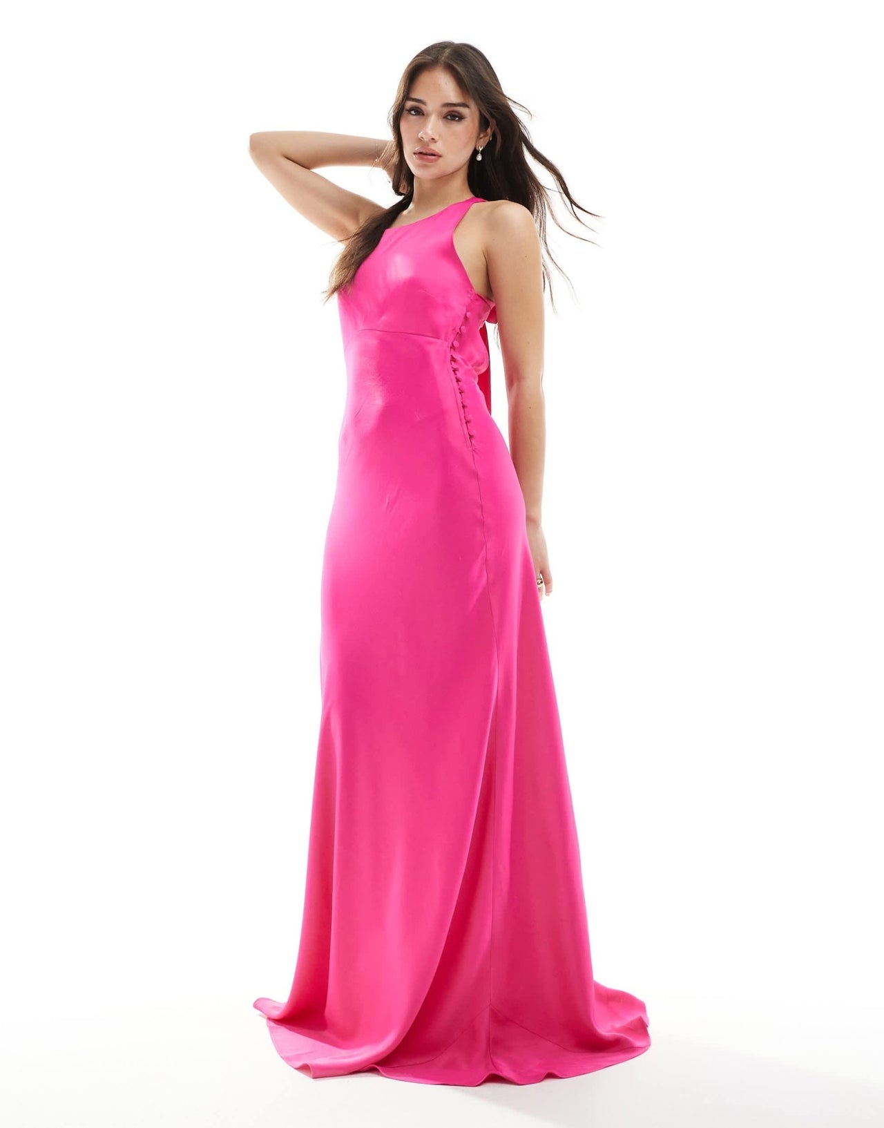 Maids to Measure Bridesmaid high neck maxi dress with tie back in hot pink - ASOS Sample Sale