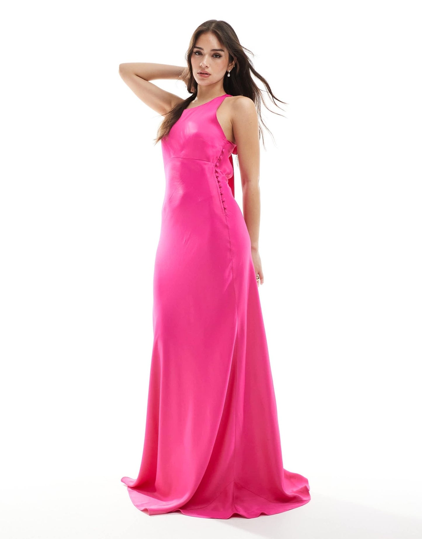 Maids to Measure Bridesmaid high neck maxi dress with tie back in hot pink - ASOS Sample Sale