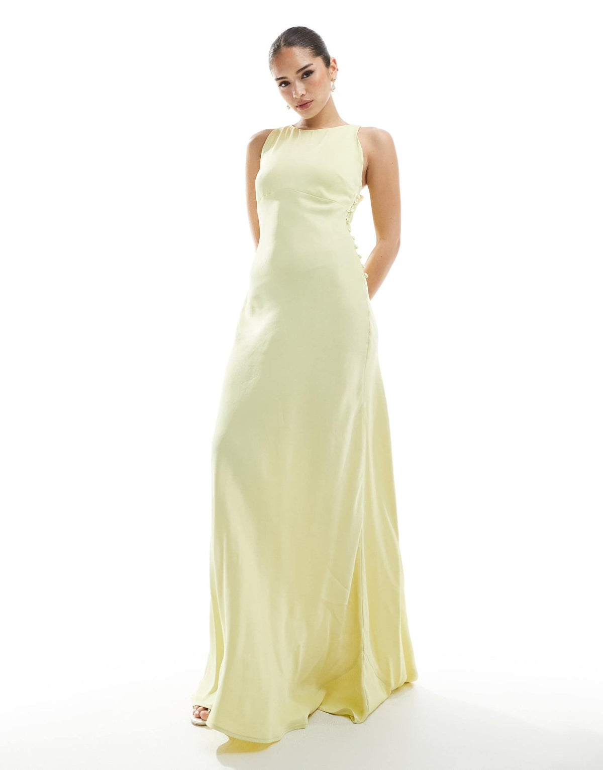 Maids to Measure Bridesmaid high neck maxi dress with tie back in lemon - ASOS Sample Sale