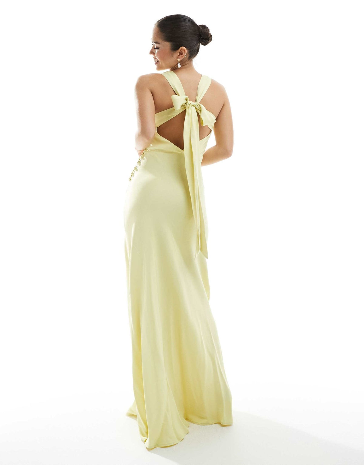 Maids to Measure Bridesmaid high neck maxi dress with tie back in lemon - ASOS Sample Sale