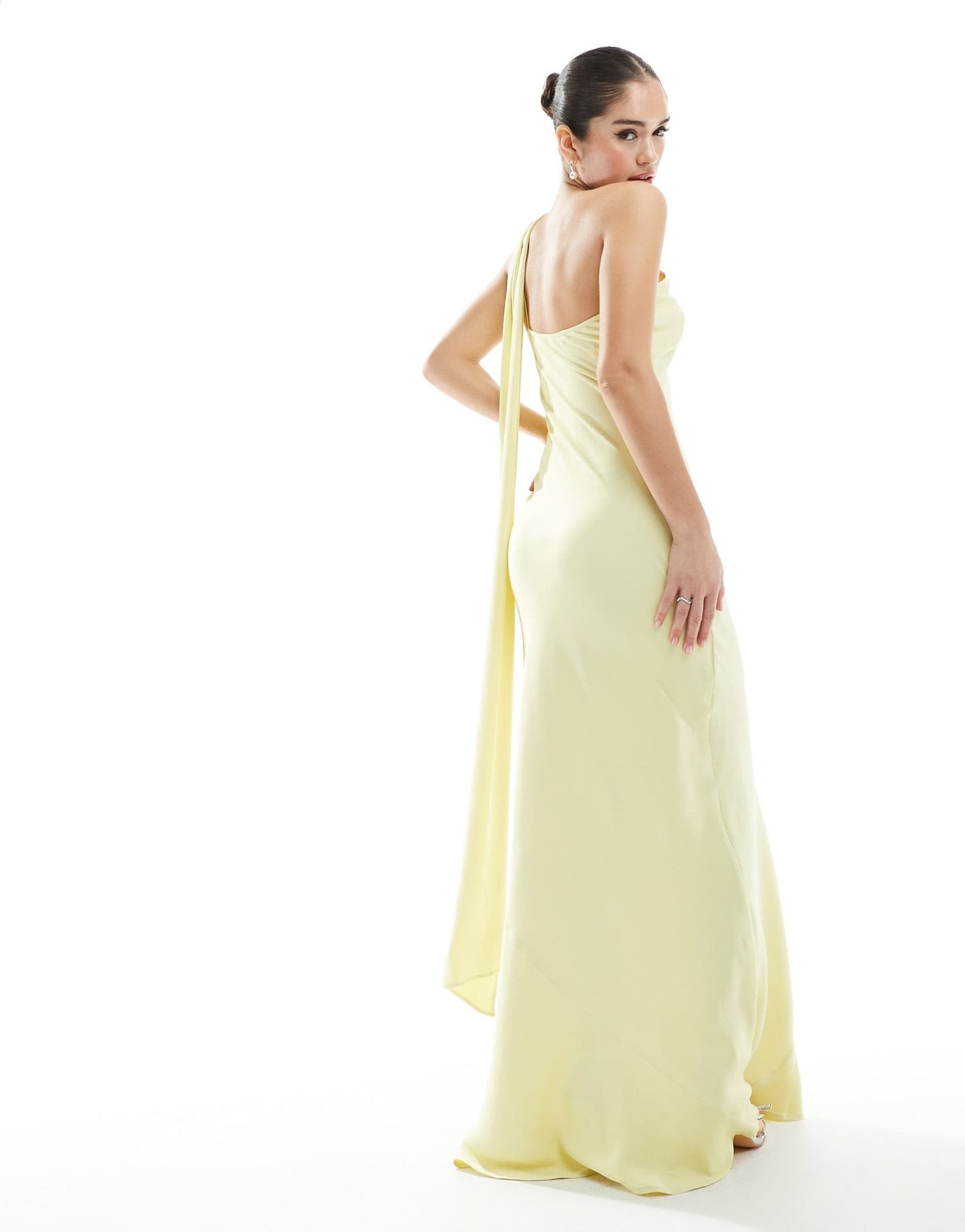 Maids to Measure Bridesmaid one shoulder scarf maxi dress in lemon - ASOS Sample Sale