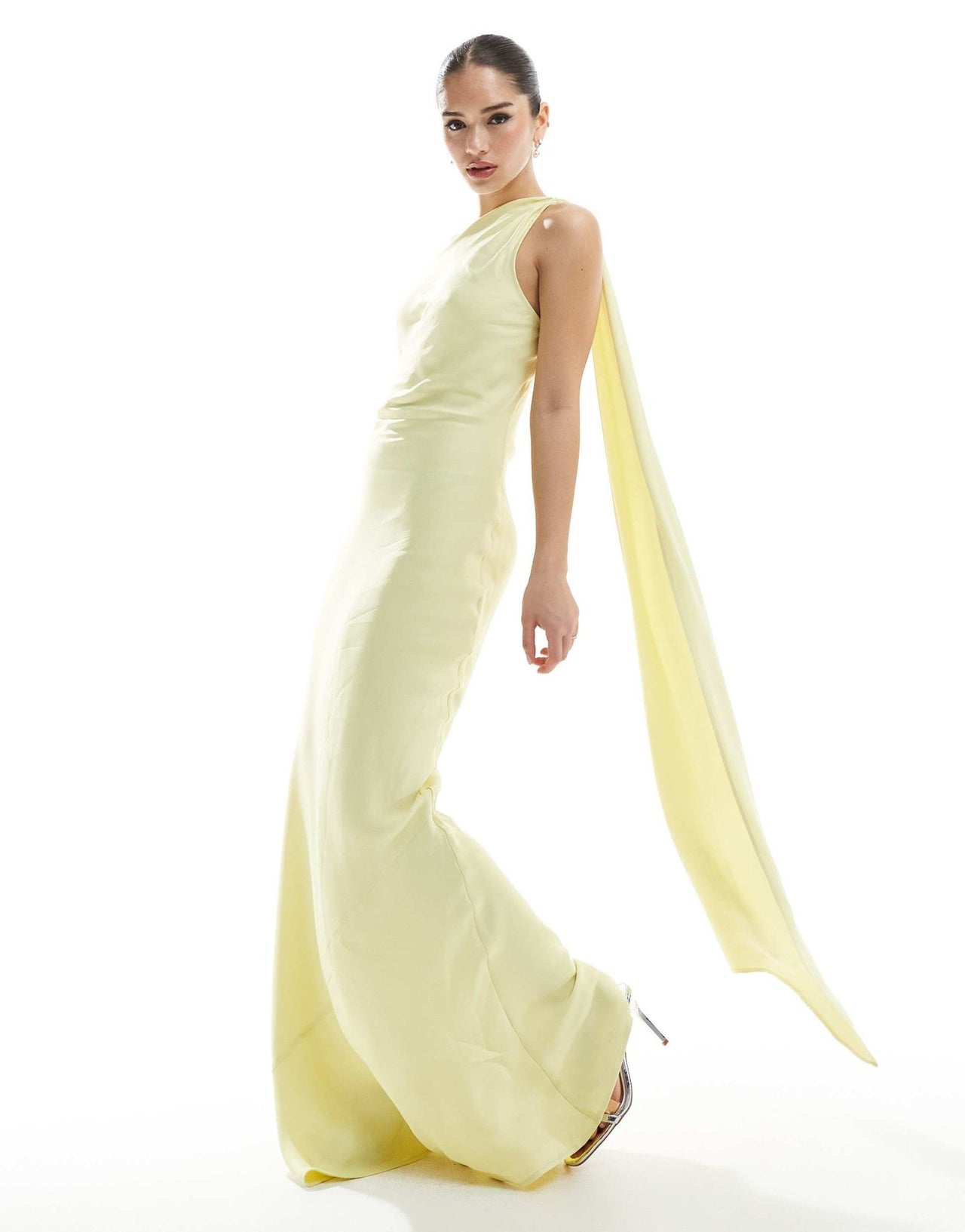 Maids to Measure Bridesmaid one shoulder scarf maxi dress in lemon - ASOS Sample Sale