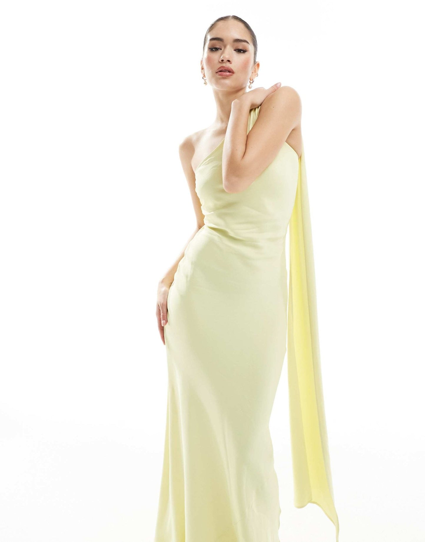Maids to Measure Bridesmaid one shoulder scarf maxi dress in lemon - ASOS Sample Sale