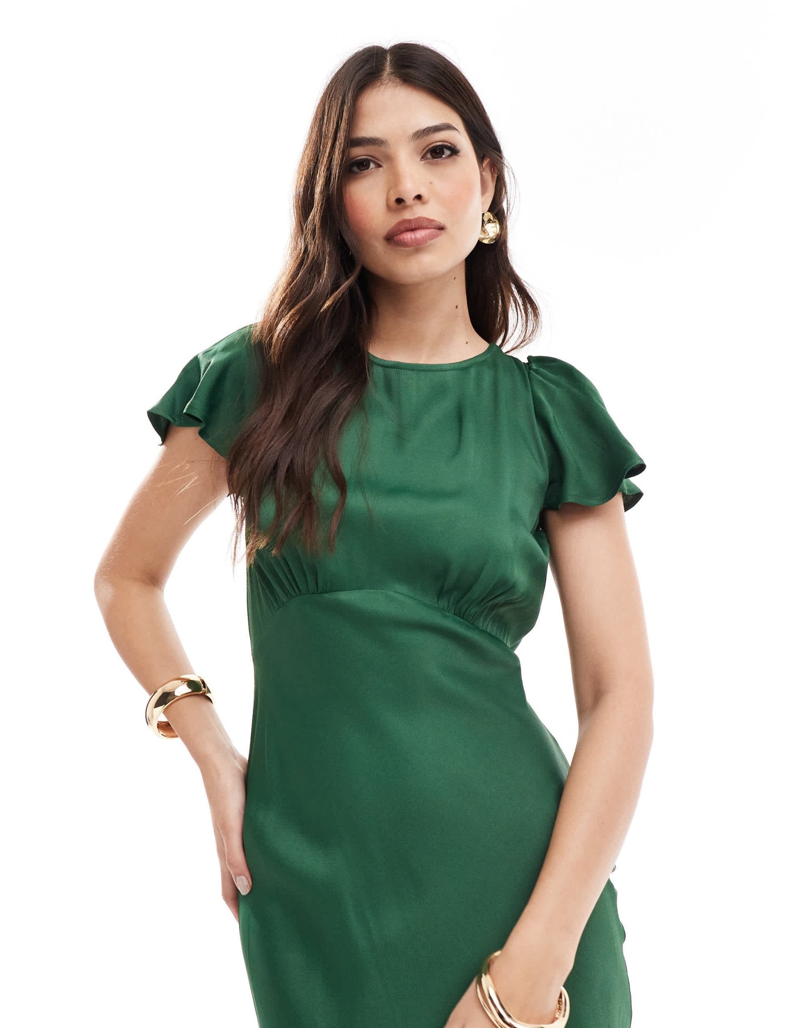 Maids to Measure Bridesmaid short sleeve cowl back maxi dress in emerald - ASOS Sample Sale