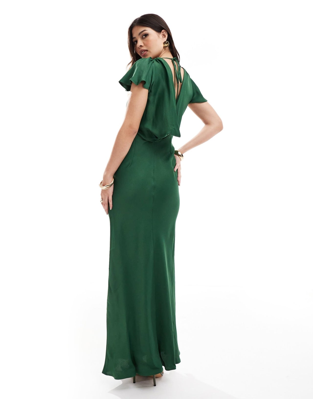 Maids to Measure Bridesmaid short sleeve cowl back maxi dress in emerald - ASOS Sample Sale