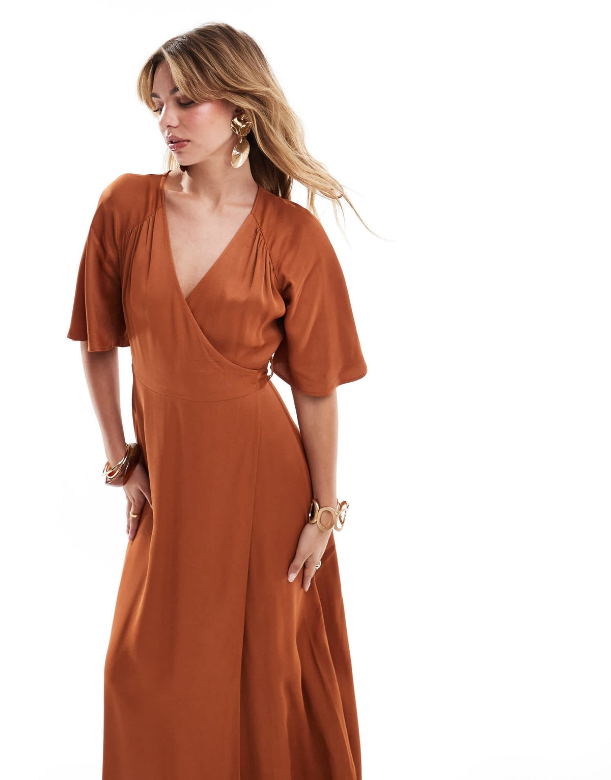 Maids to Measure Bridesmaid wrap front maxi dress in burnt orange - ASOS Sample Sale