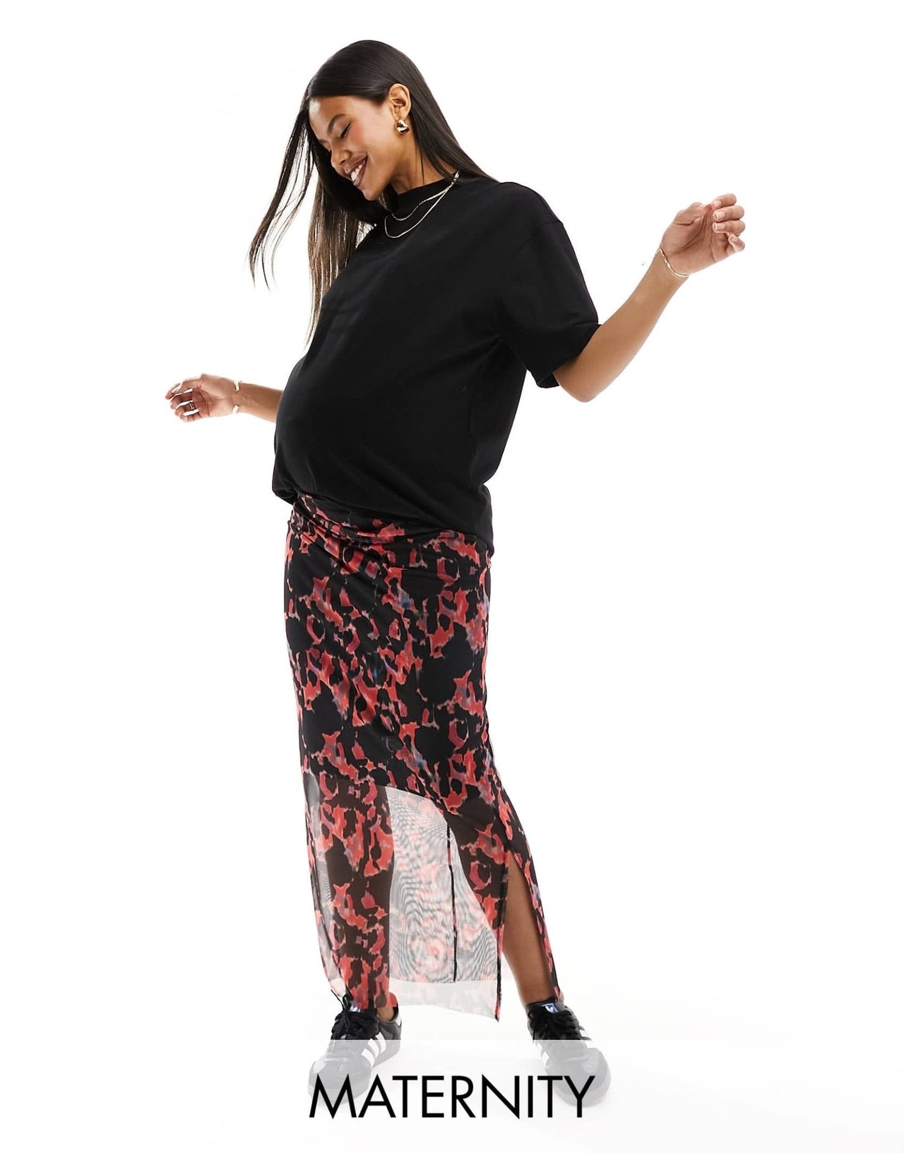 Mamalcious Maternity abstract mesh maxi skirt in red abstract print - ASOS Sample Sale