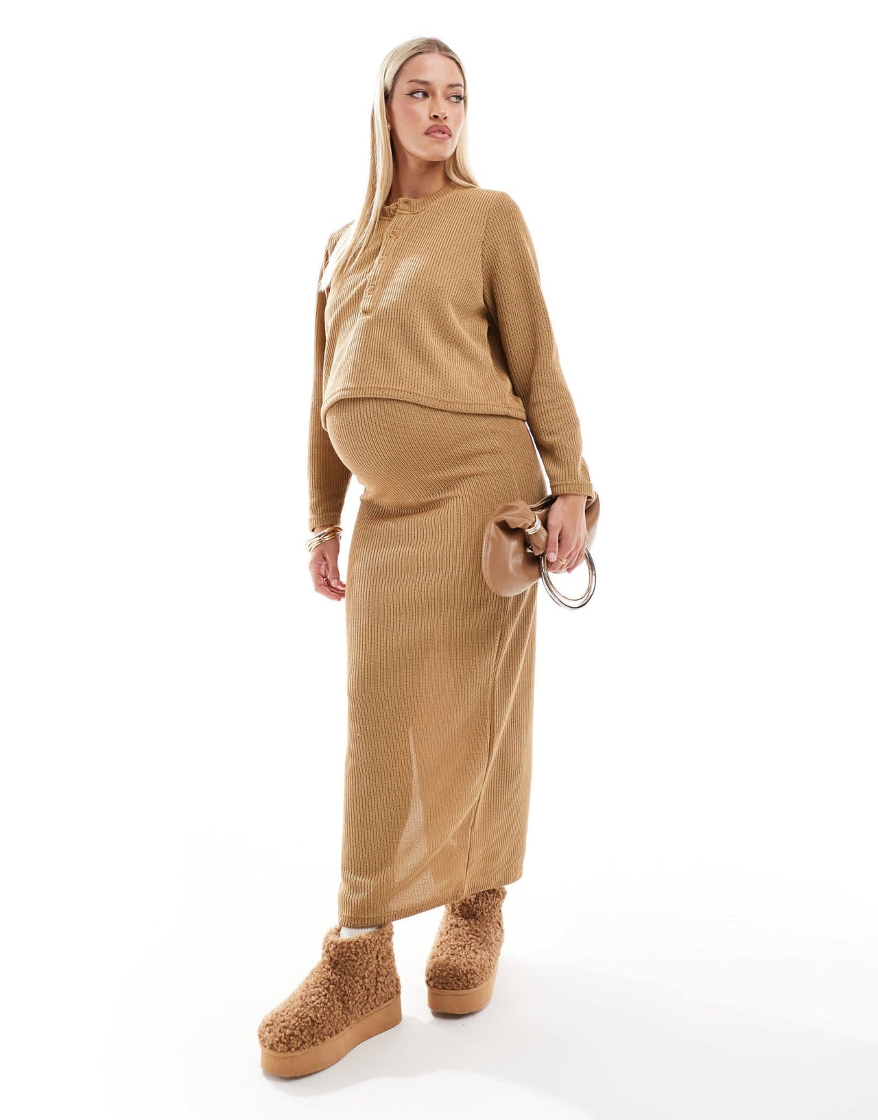 Mamalicious Maternity cropped henley top co - ord in mustard - ASOS Sample Sale