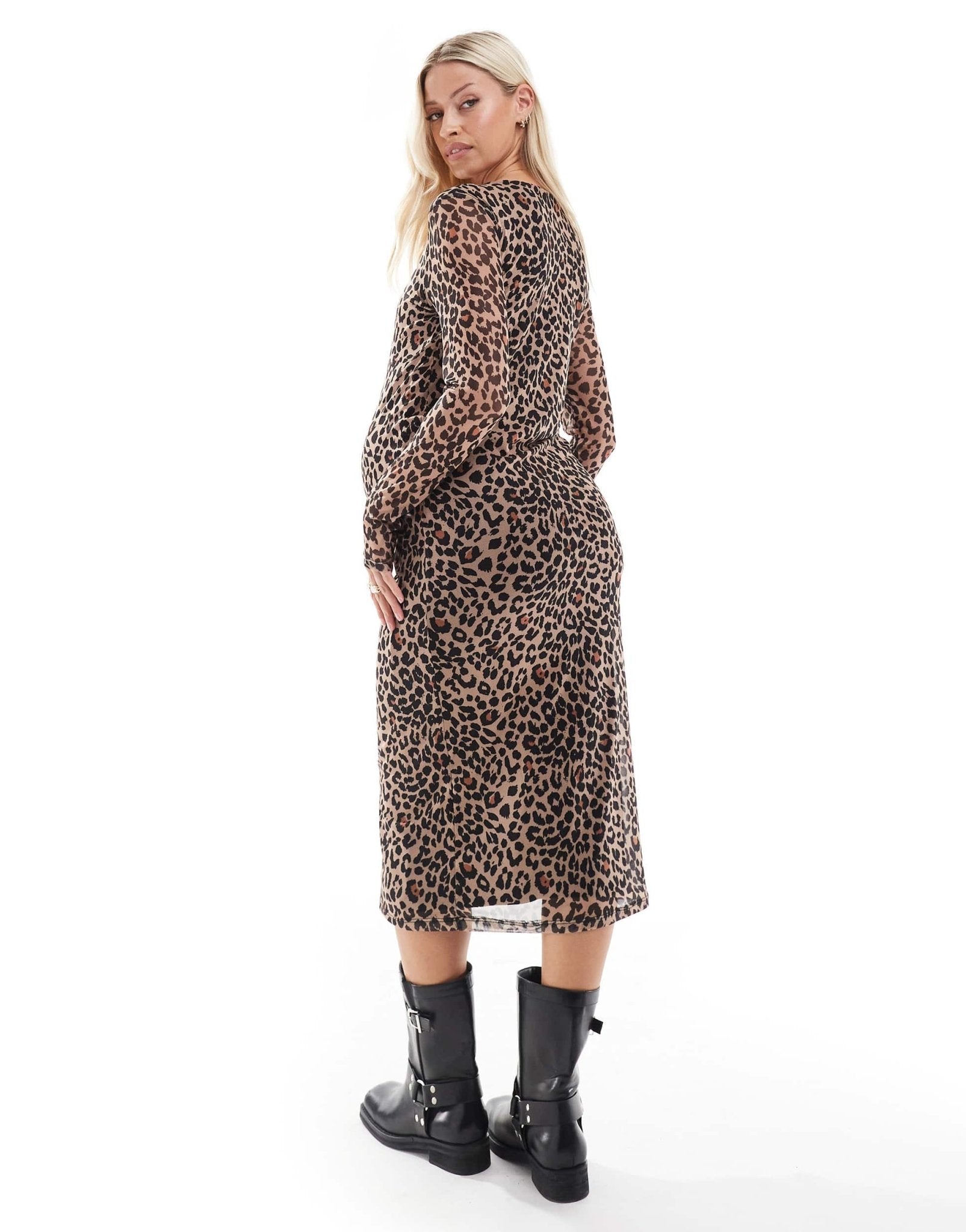 Mamalicious Maternity long sleeve mesh midi dress in leopard print - ASOS Sample Sale