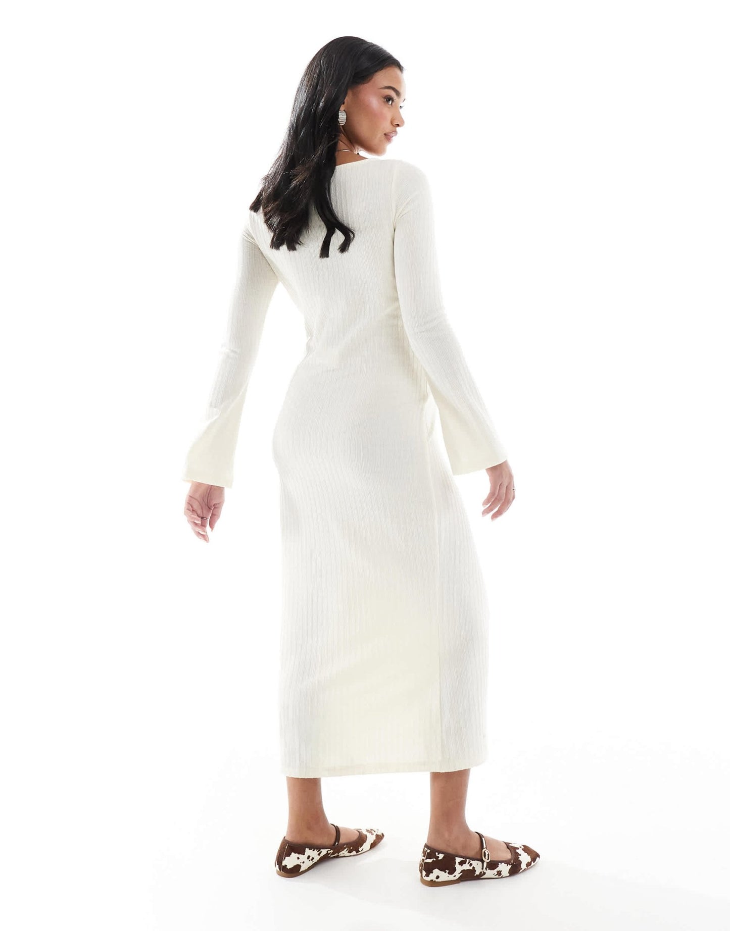 Mamalicious Maternity long sleeved ribbed jersey midi dress in cream - ASOS Sample Sale