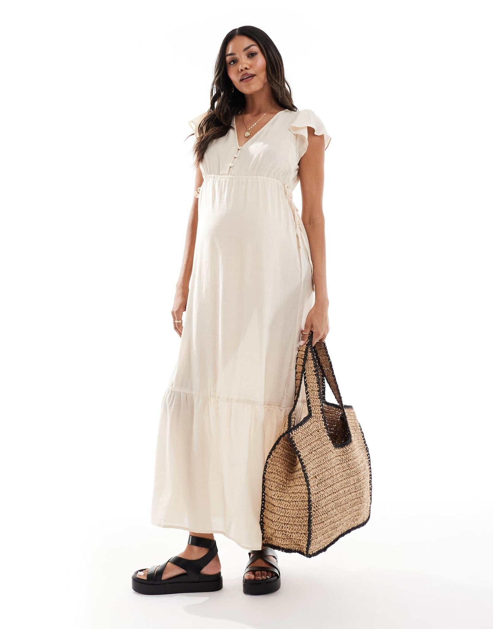 Mamalicious Maternity maxi dress in oatmeal - ASOS Sample Sale