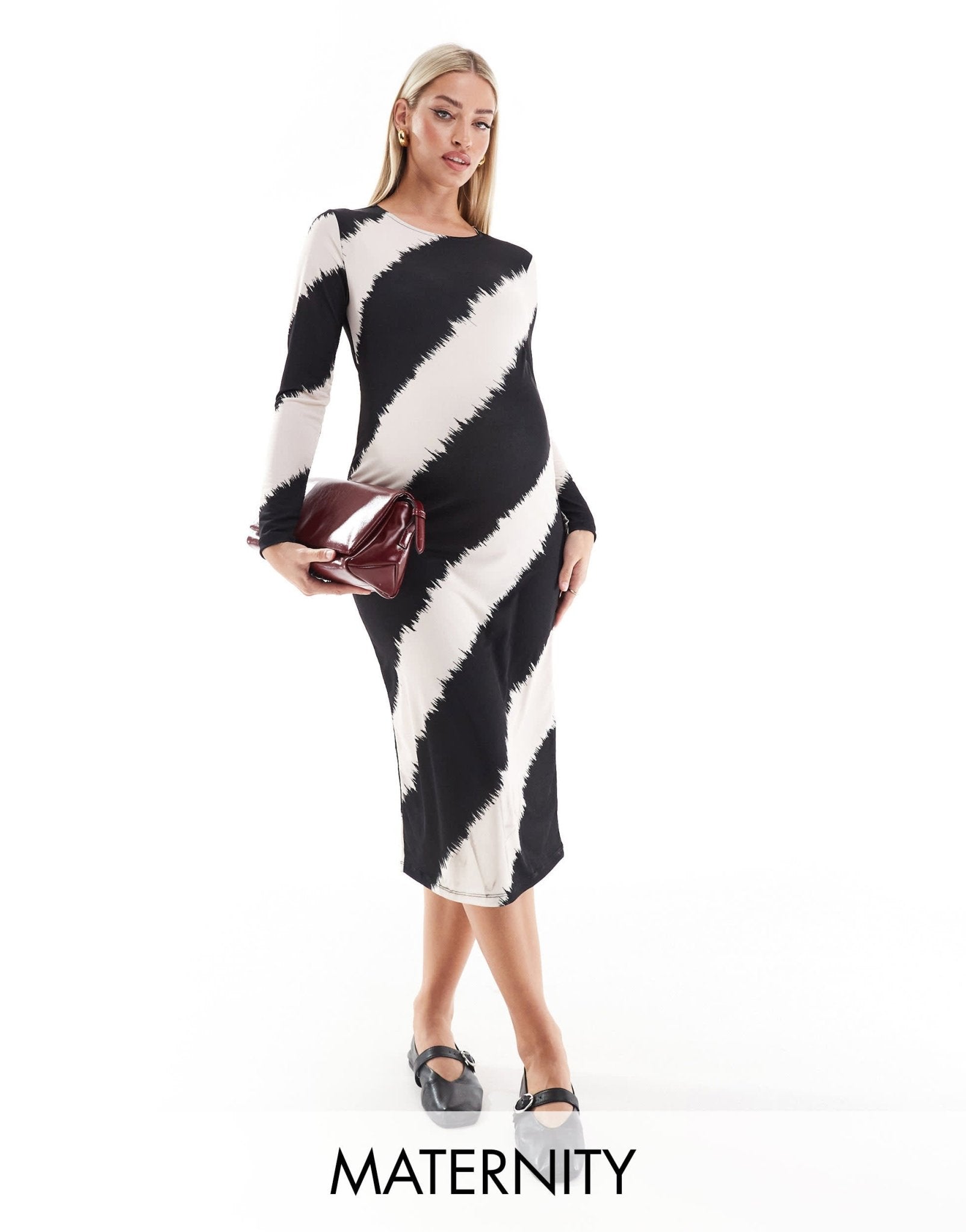 Mamalicious Maternity midi dress in graphic mono stripe - ASOS Sample Sale
