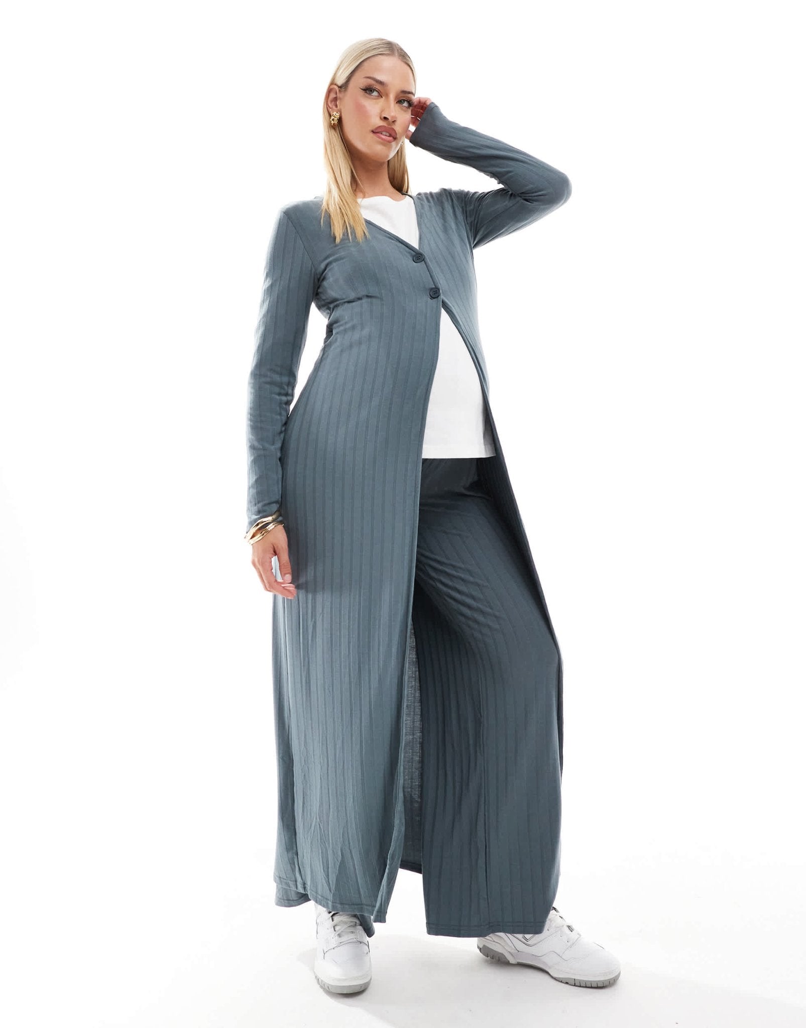 Mamalicious Maternity mix & match ribbed jersey maxi cardigan co - ord in asphalt - ASOS Sample Sale