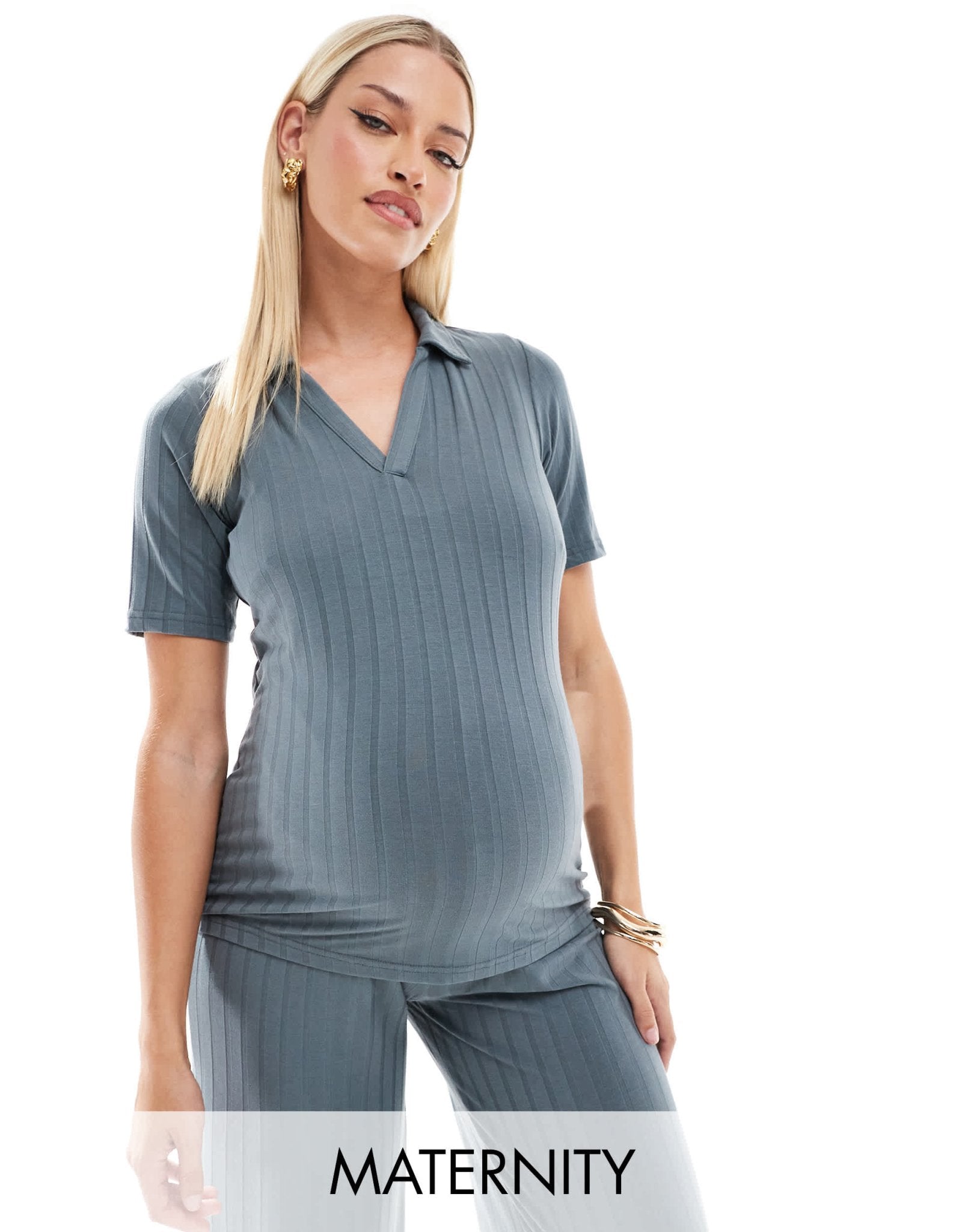 Mamalicious Maternity mix & match ribbed jersey polo co - ord in asphalt - ASOS Sample Sale