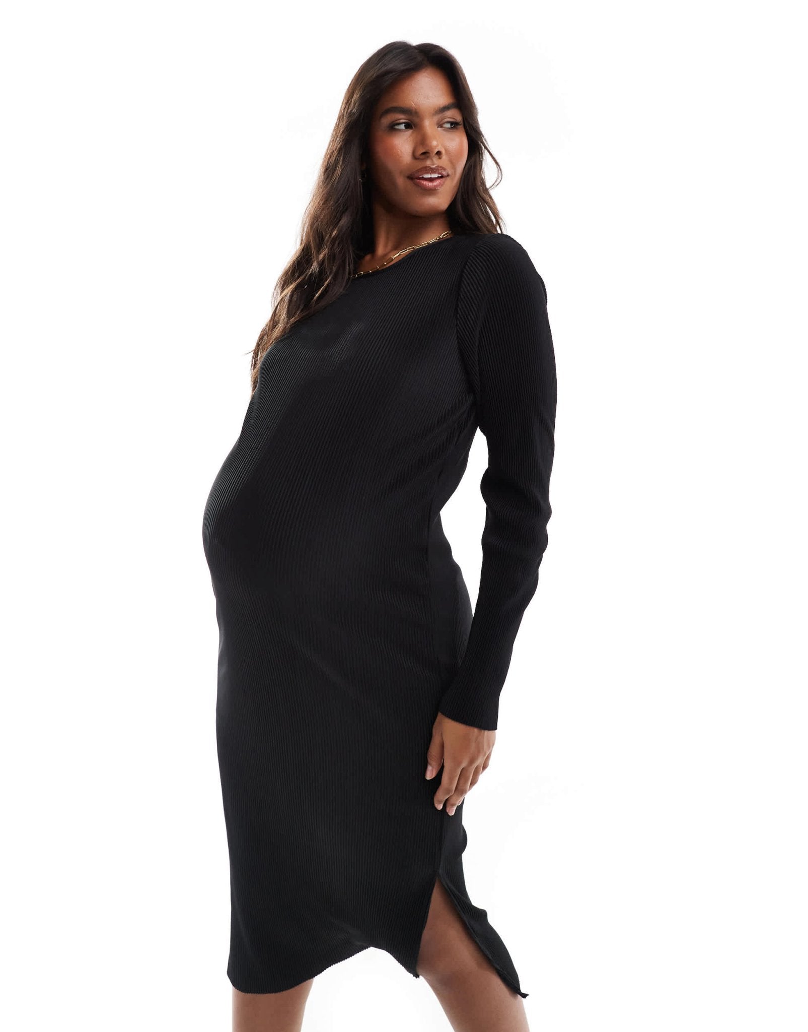 Mamalicious maternity plisse maxi dress in black - ASOS Sample Sale