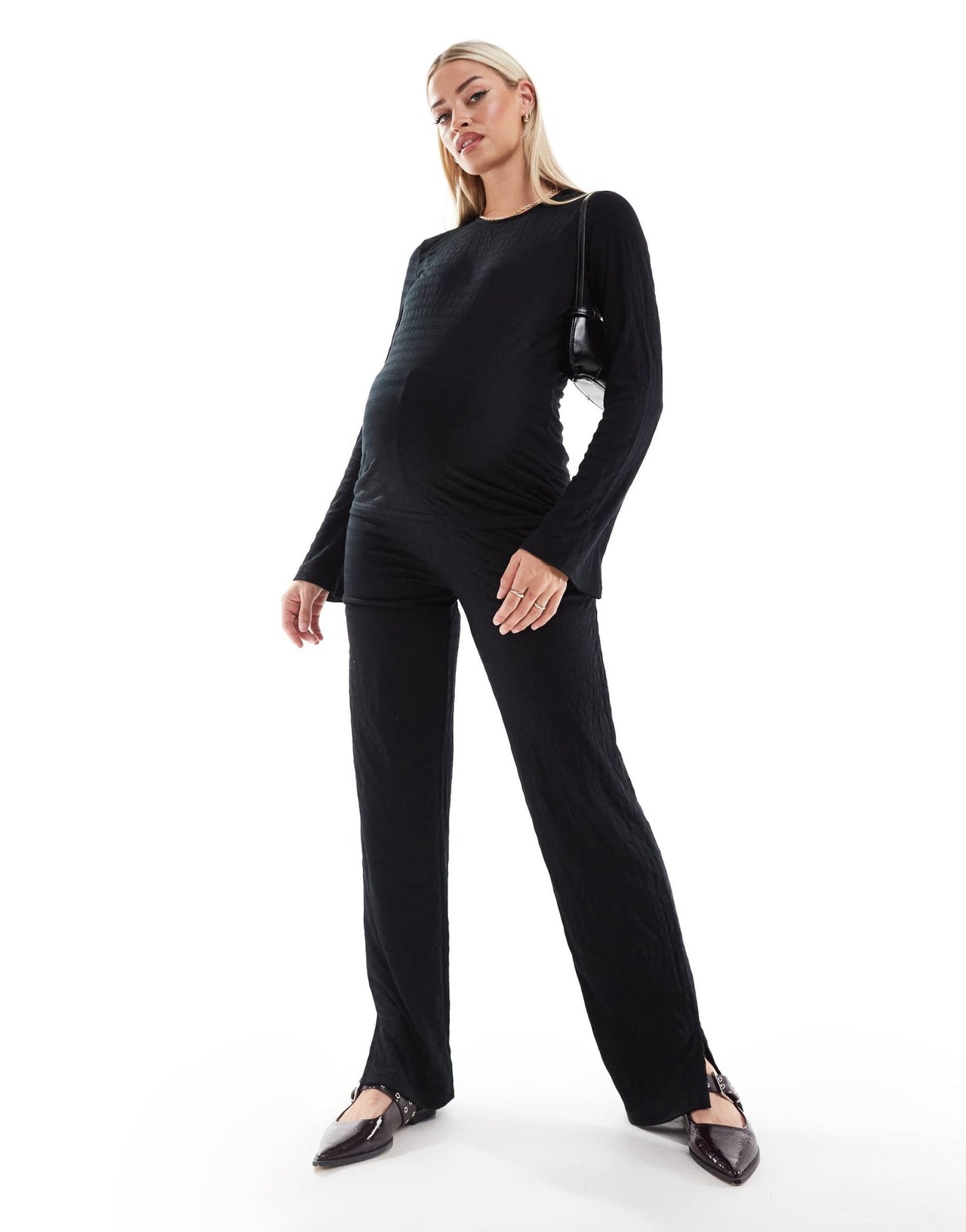Mamalicious maternity textured straight leg trouser co - ord in black - ASOS Sample Sale