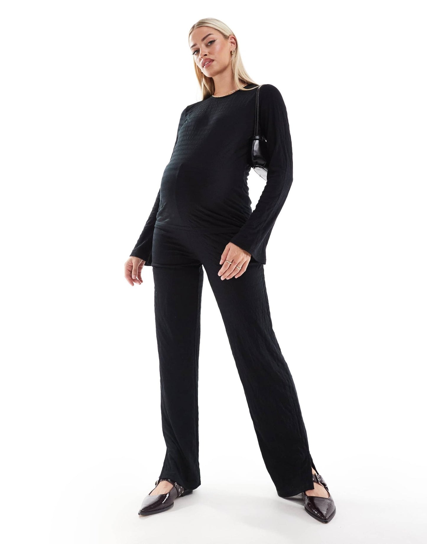 Mamalicious maternity textured straight leg trouser co - ord in black - ASOS Sample Sale