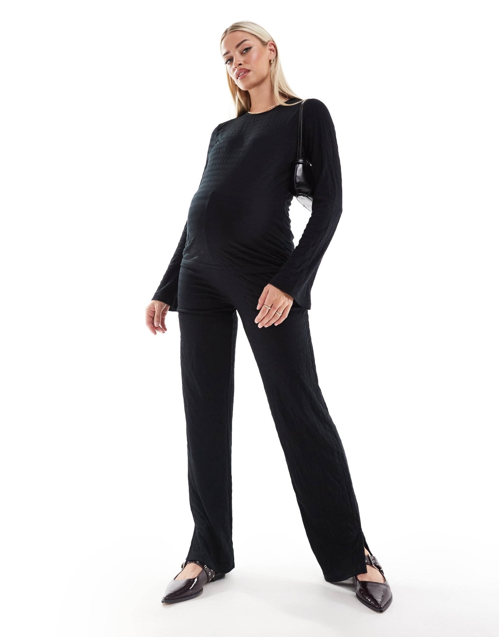 Mamalicious maternity textured straight leg trouser co - ord in black - ASOS Sample Sale