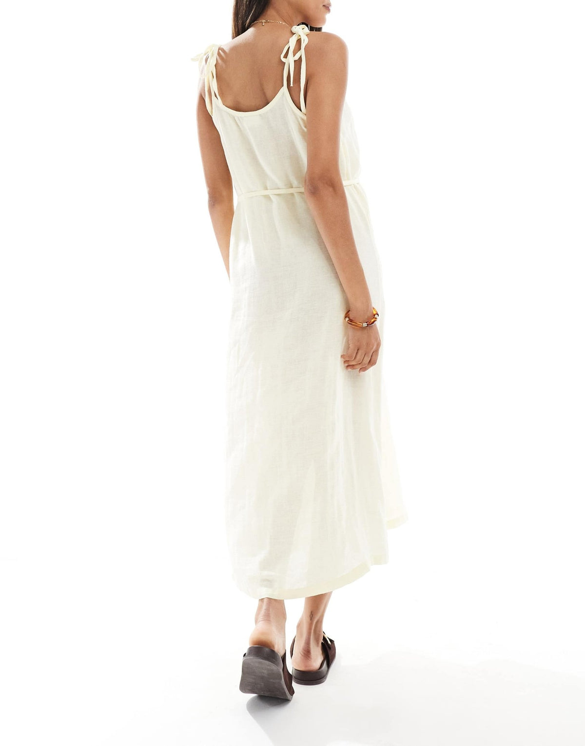 Mamalicious Maternity textured strappy midi dress with tie waist in pale yellow - ASOS Sample Sale