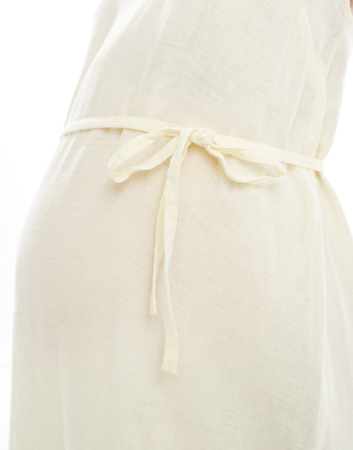 Mamalicious Maternity textured strappy midi dress with tie waist in pale yellow - ASOS Sample Sale