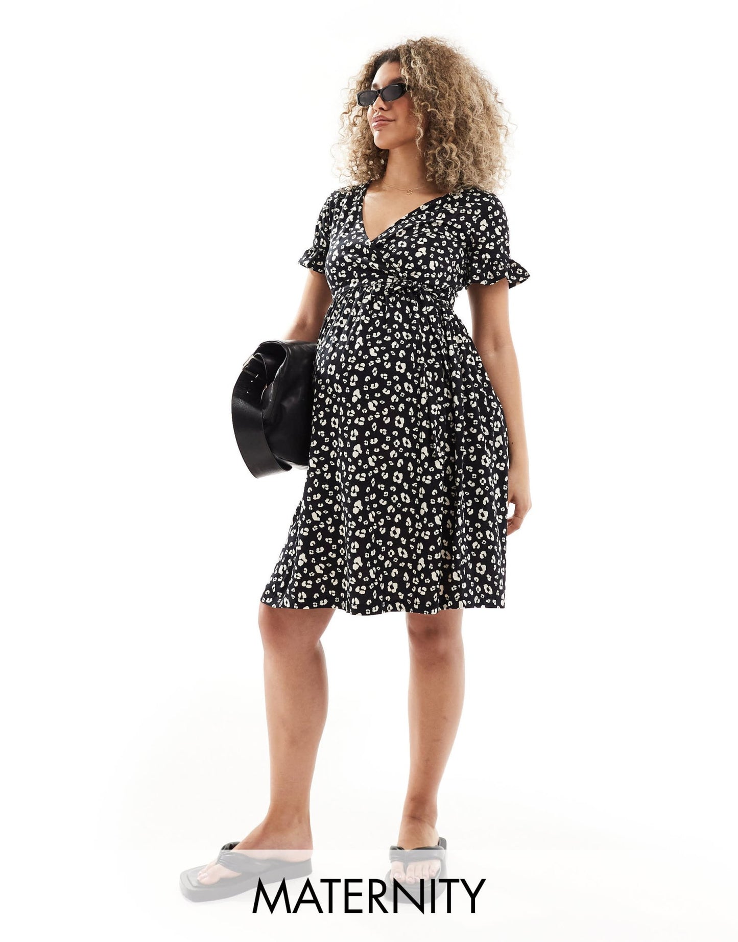 Mamalicious Maternity wrap front midi dress in abstract leopard print - ASOS Sample Sale