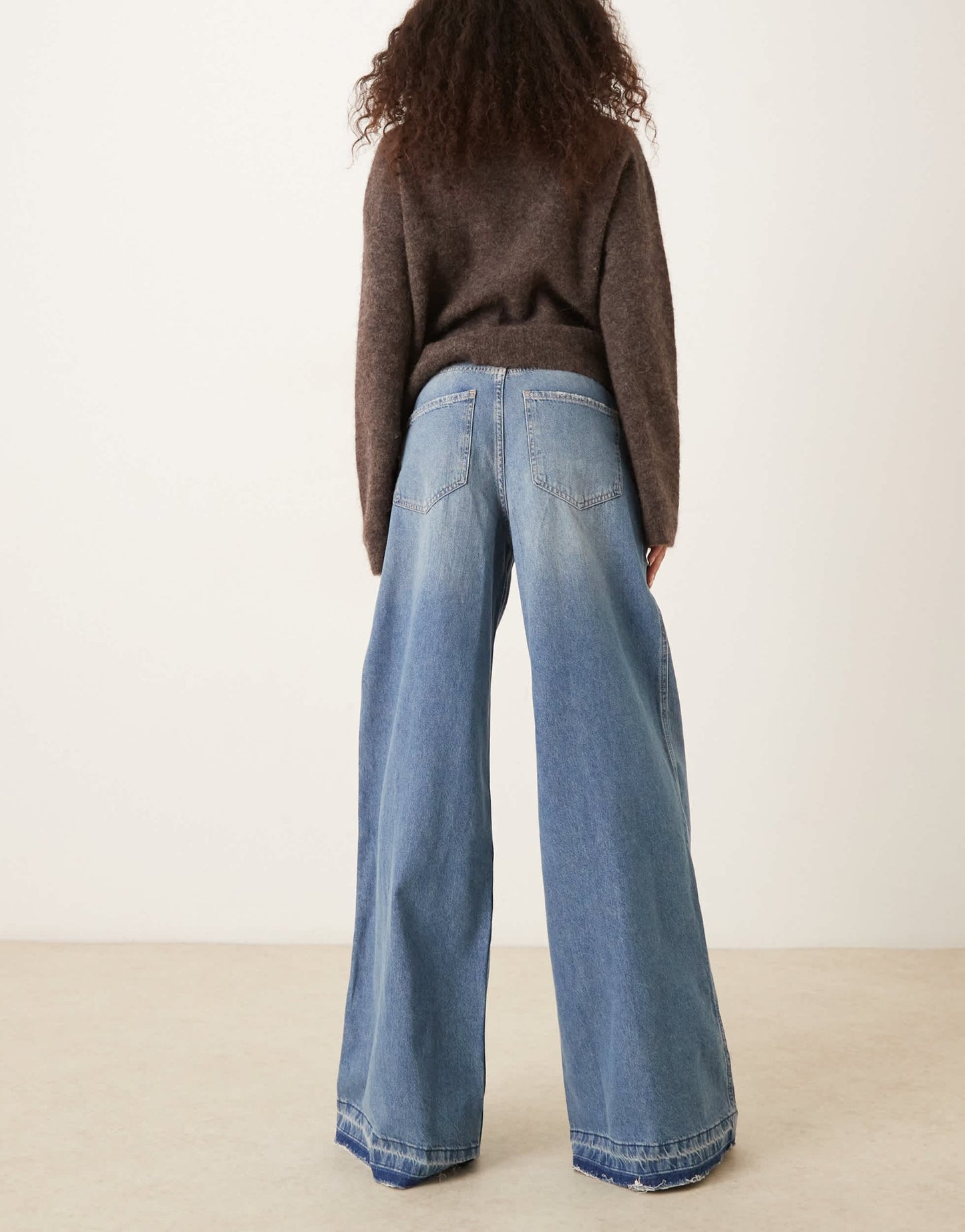 Mango Aba wide leg contrast hem jeans in blue - ASOS Sample Sale