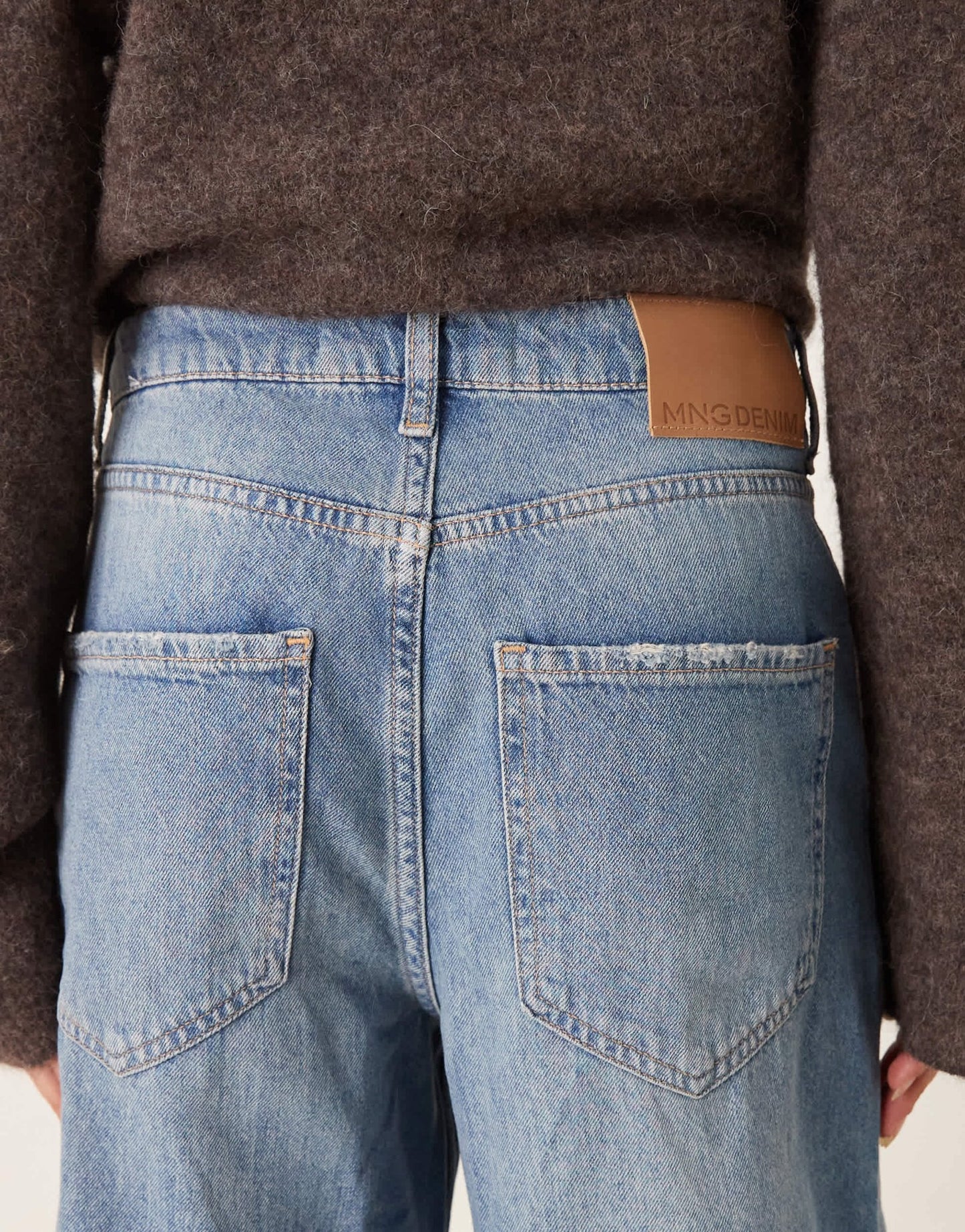 Mango Aba wide leg contrast hem jeans in blue - ASOS Sample Sale