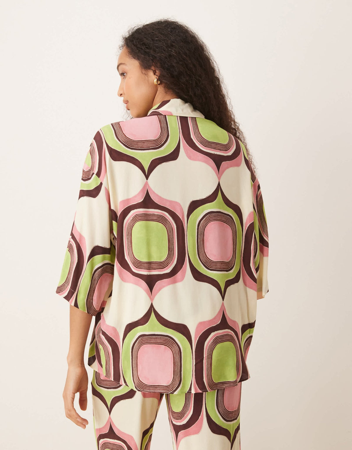Mango abstract retro geometric print boxy fit shirt co-ord in beige - ASOS Sample Sale