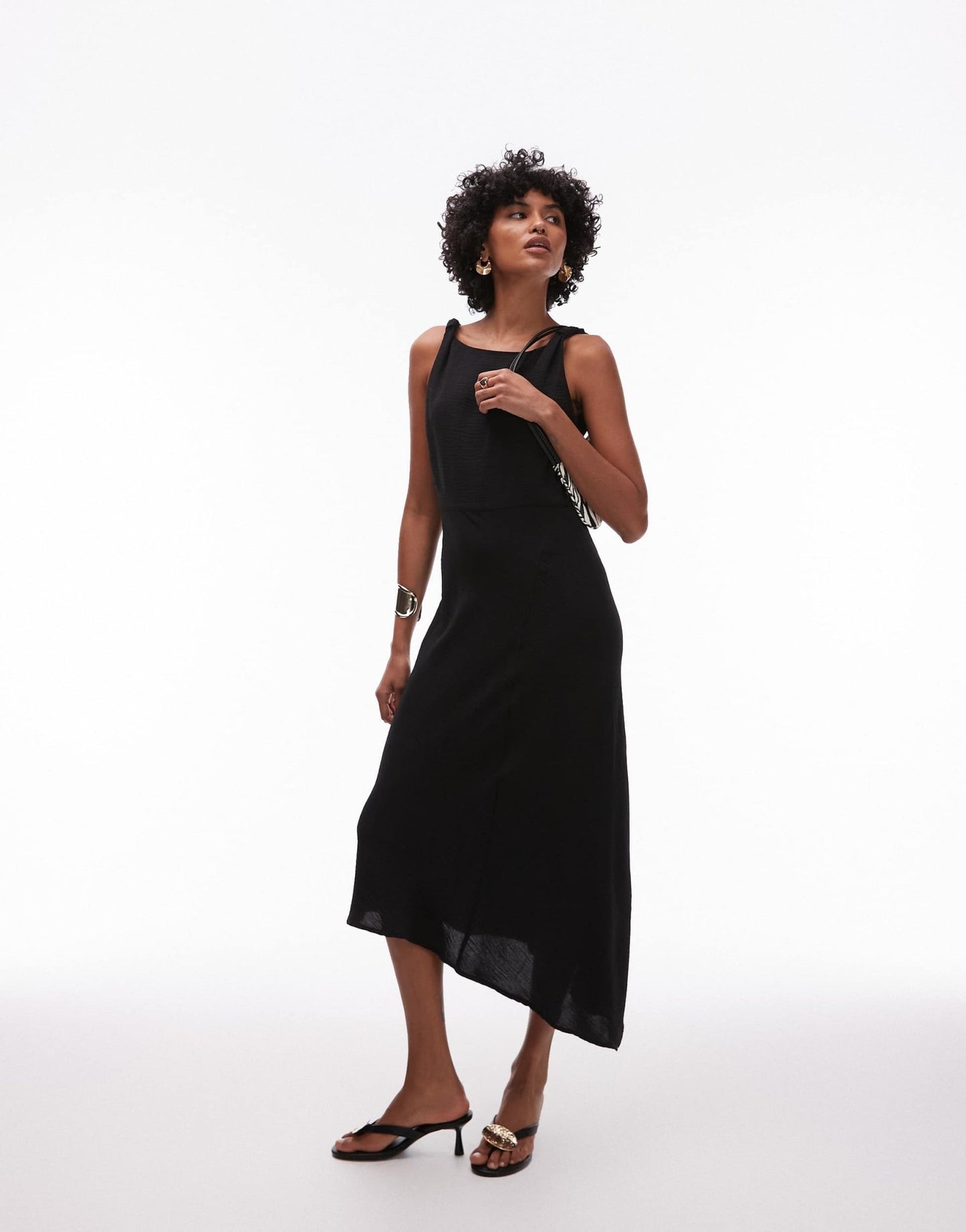 Mango aysmmetric sleeveless maxi dress in black - ASOS Sample Sale