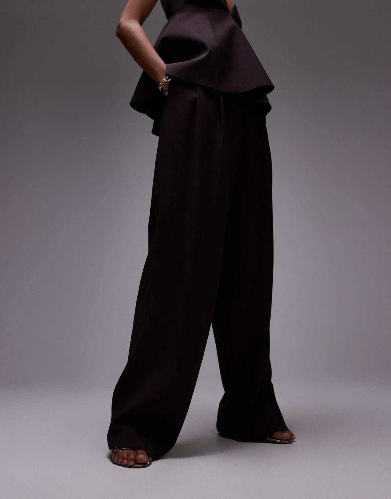 Mango balloon leg tailored trouser co-ord in chocolate - ASOS Sample Sale