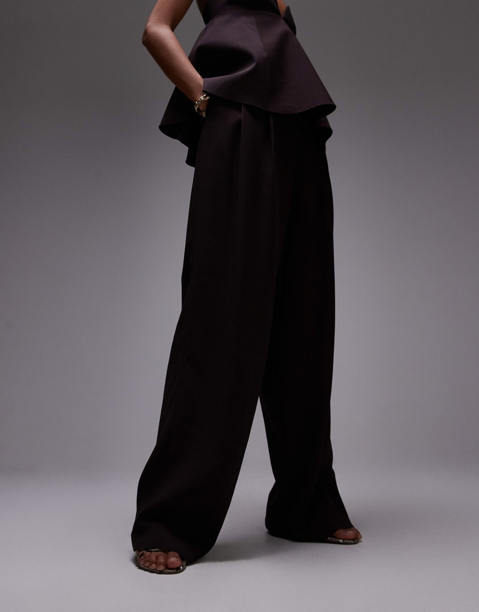 Mango balloon leg tailored trouser co-ord in chocolate - ASOS Sample Sale
