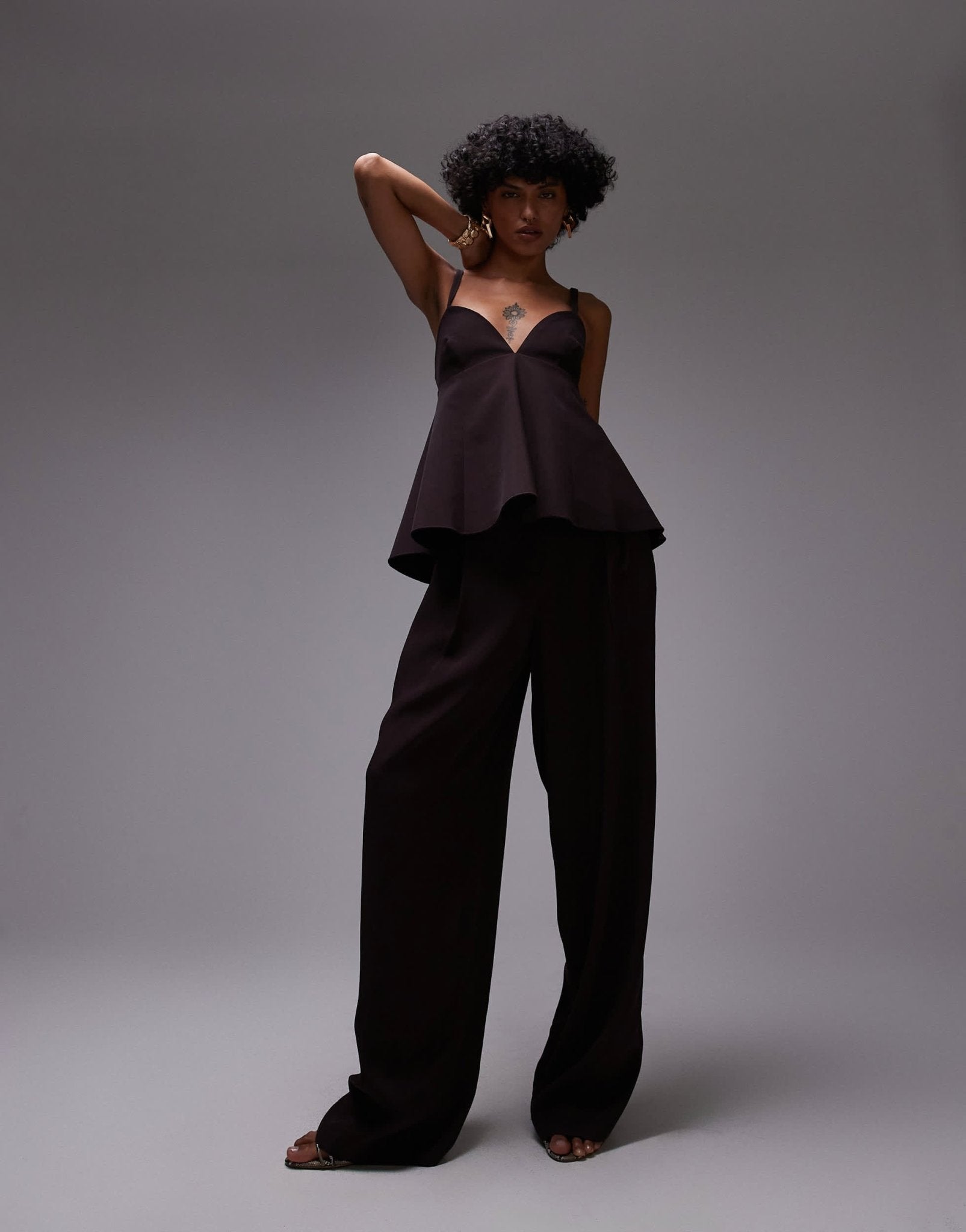 Mango balloon leg tailored trouser co-ord in chocolate - ASOS Sample Sale