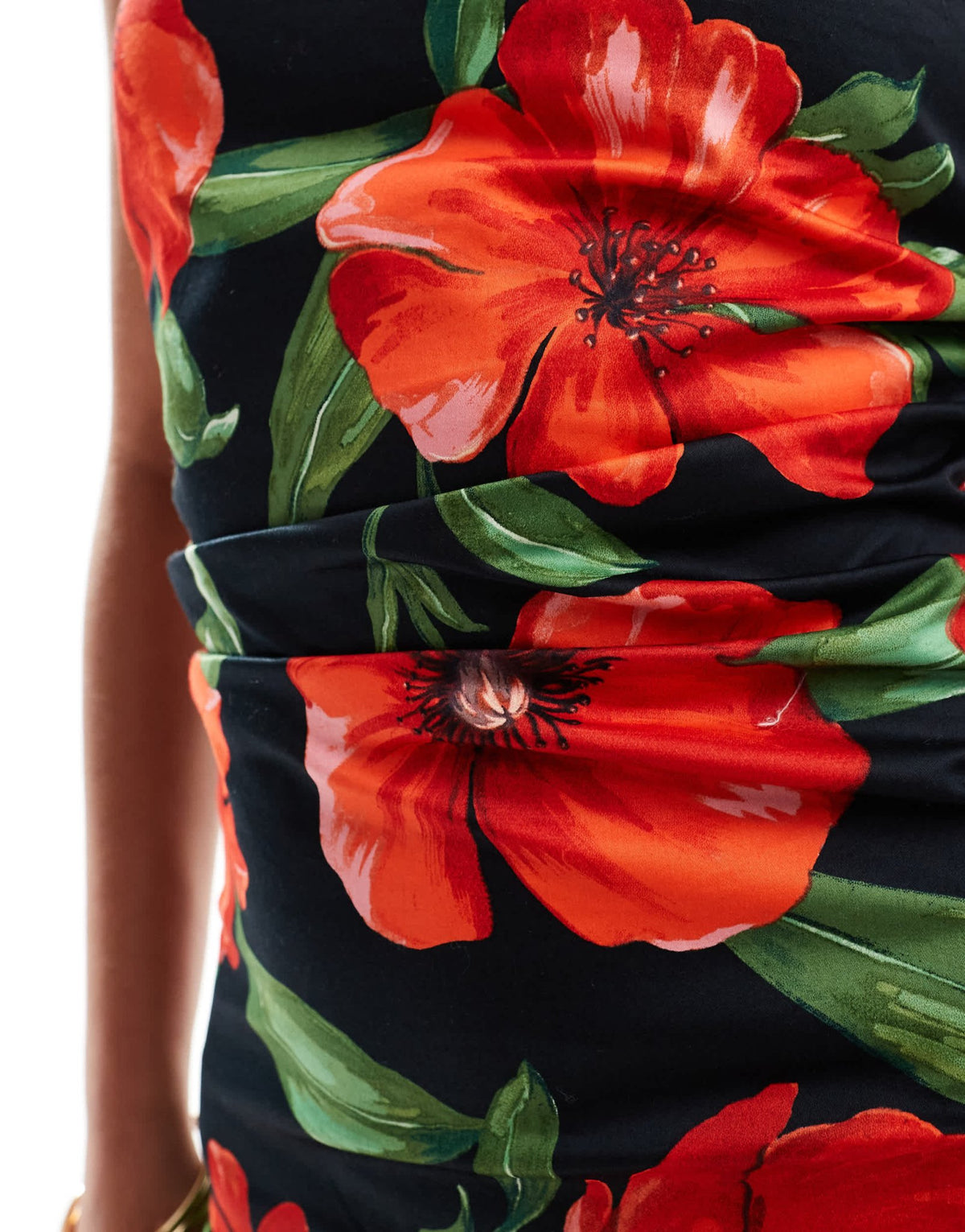 Mango bandeau flower mini dress in black and red - ASOS Sample Sale