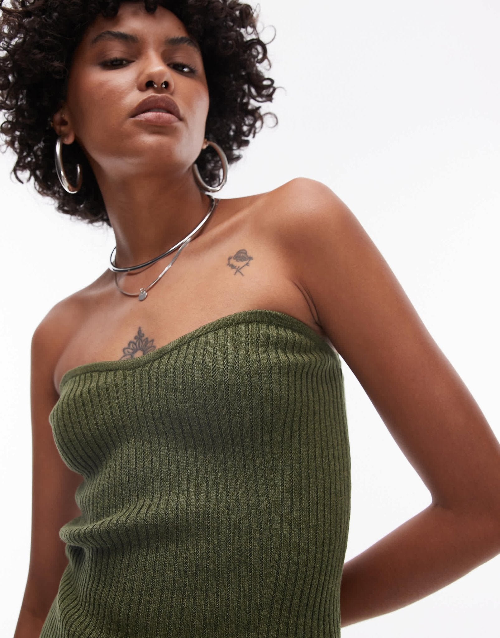 Mango bandeau ribbed top co - ord in khaki - ASOS Sample Sale