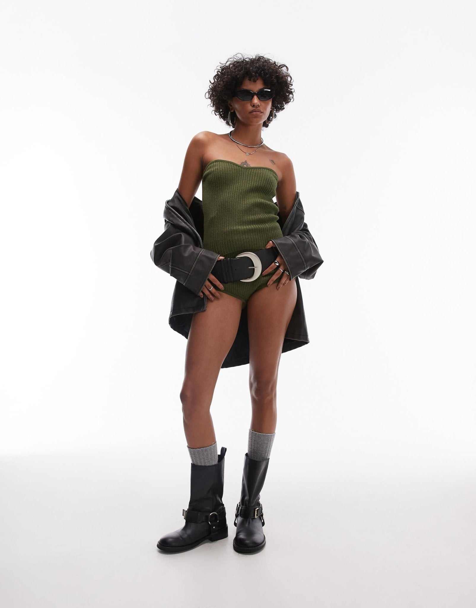 Mango bandeau ribbed top co - ord in khaki - ASOS Sample Sale