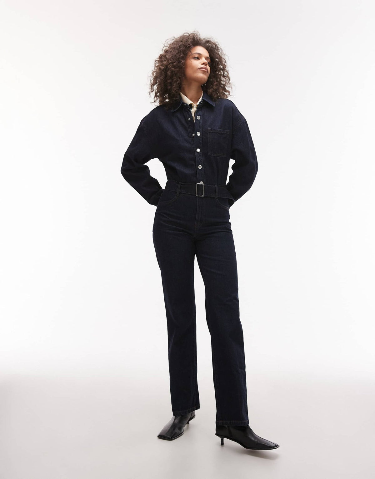 Mango belted denim jumpsuit in dark blue - ASOS Sample Sale
