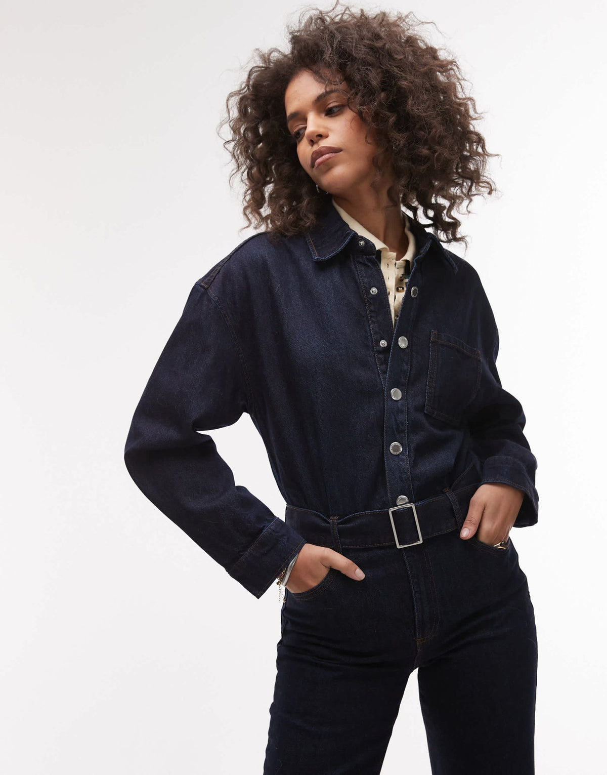 Mango belted denim jumpsuit in dark blue - ASOS Sample Sale