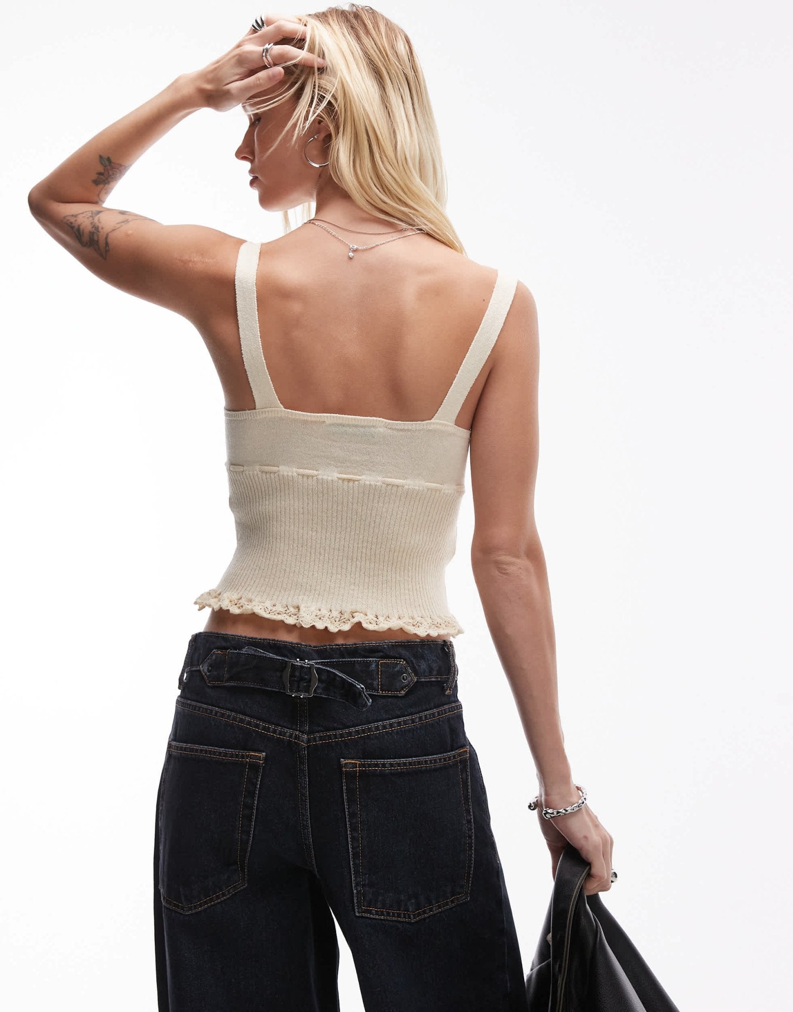 Mango bow front knitted cami in beige - ASOS Sample Sale