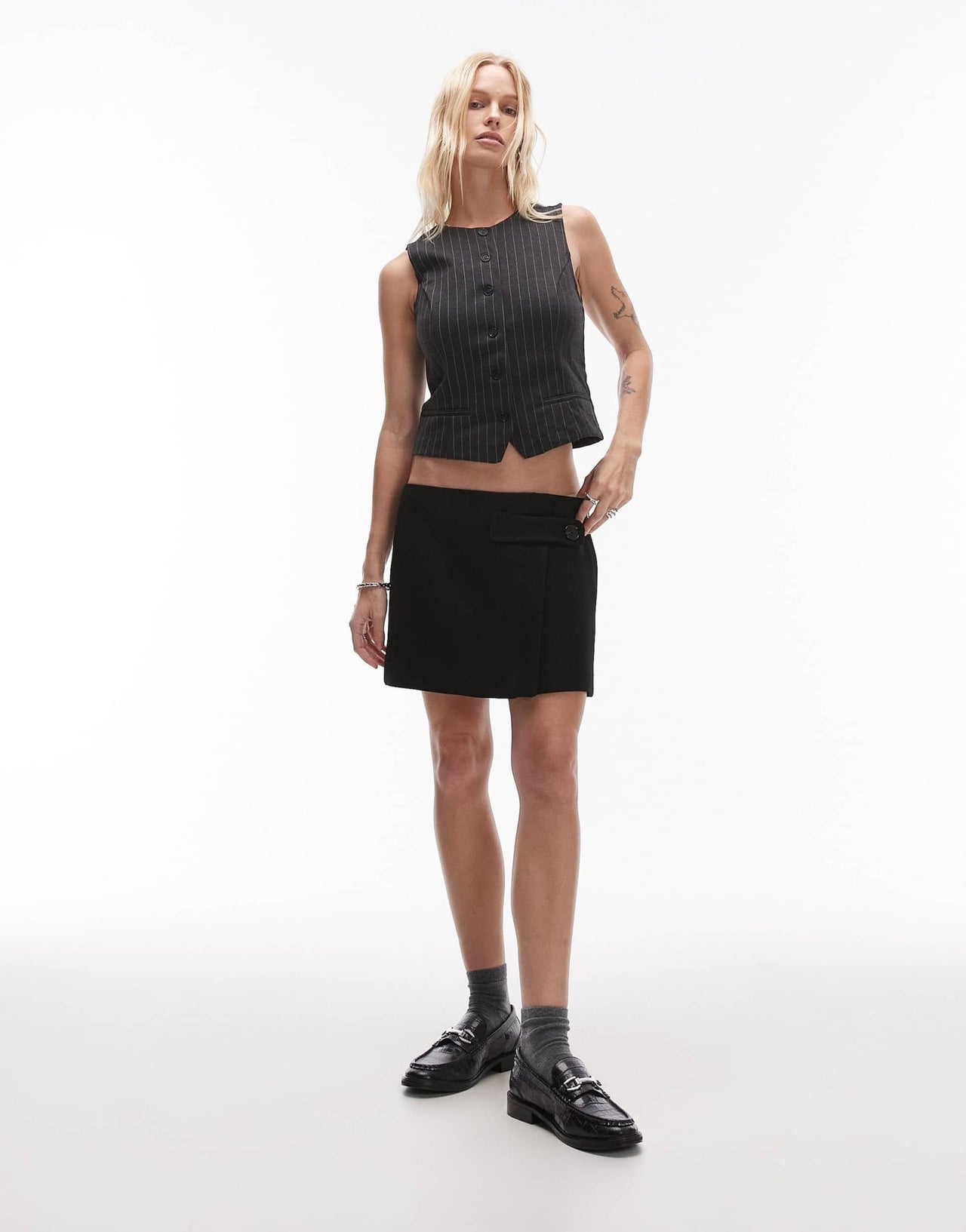 Mango button tab mini skirt in black - ASOS Sample Sale