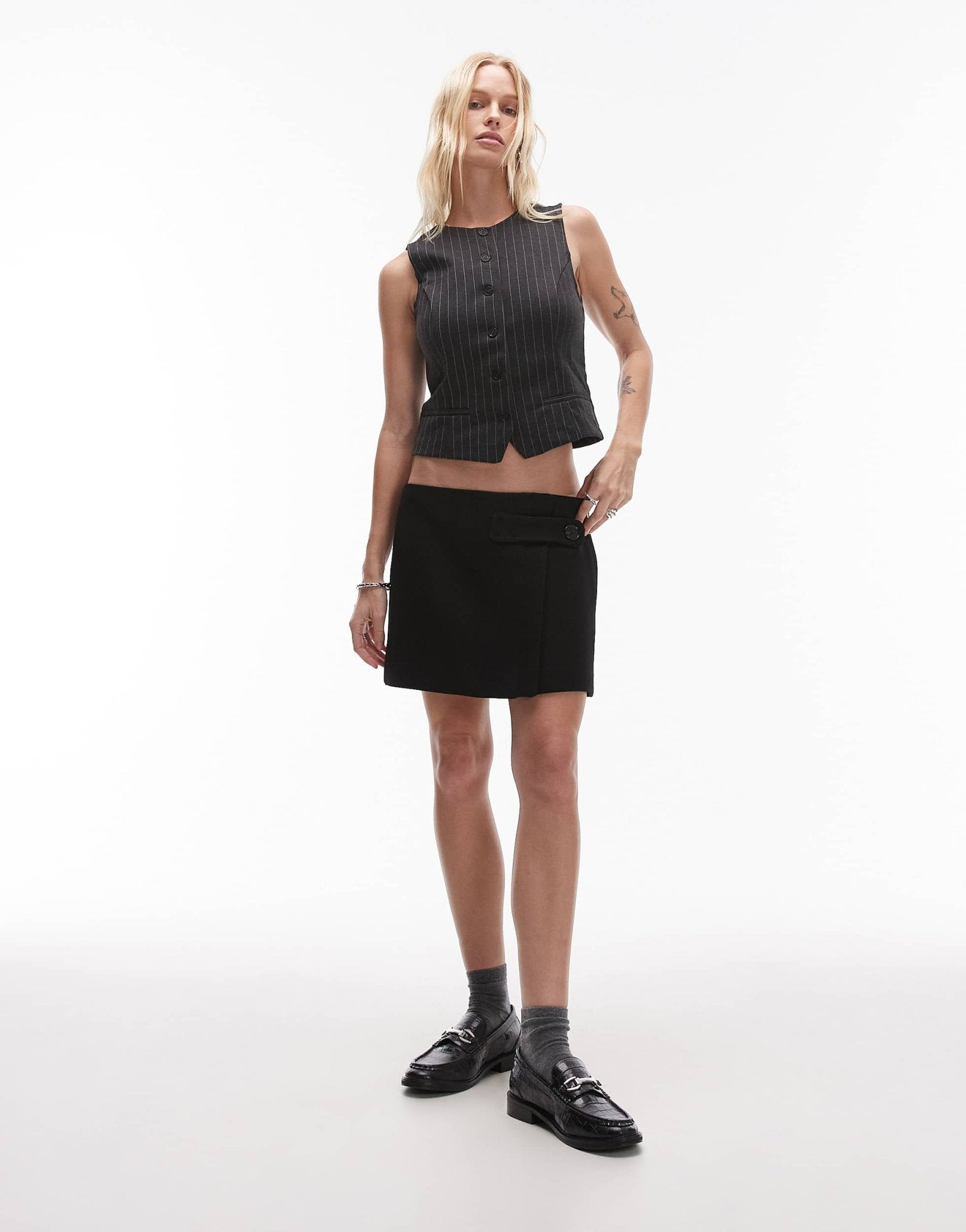 Mango button tab mini skirt in black - ASOS Sample Sale