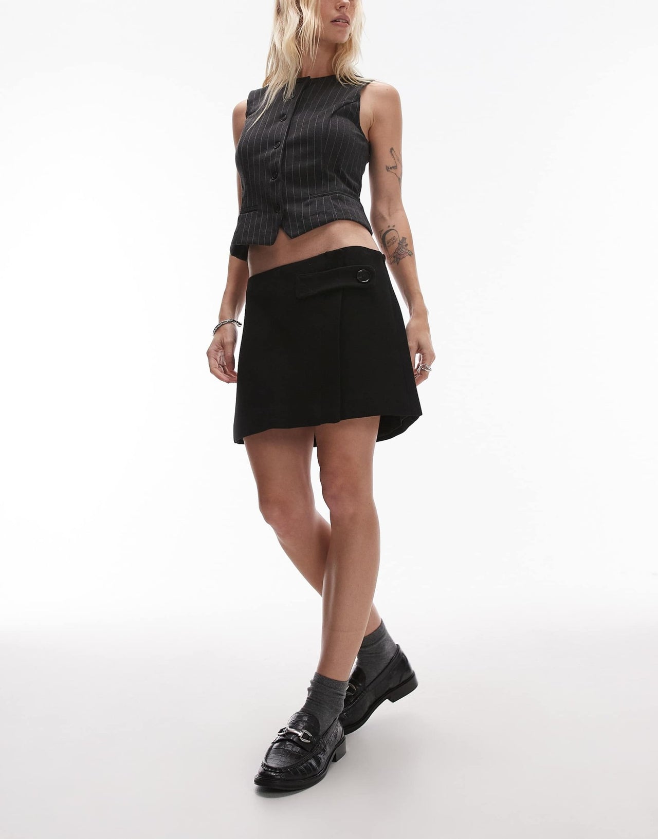 Mango button tab mini skirt in black - ASOS Sample Sale