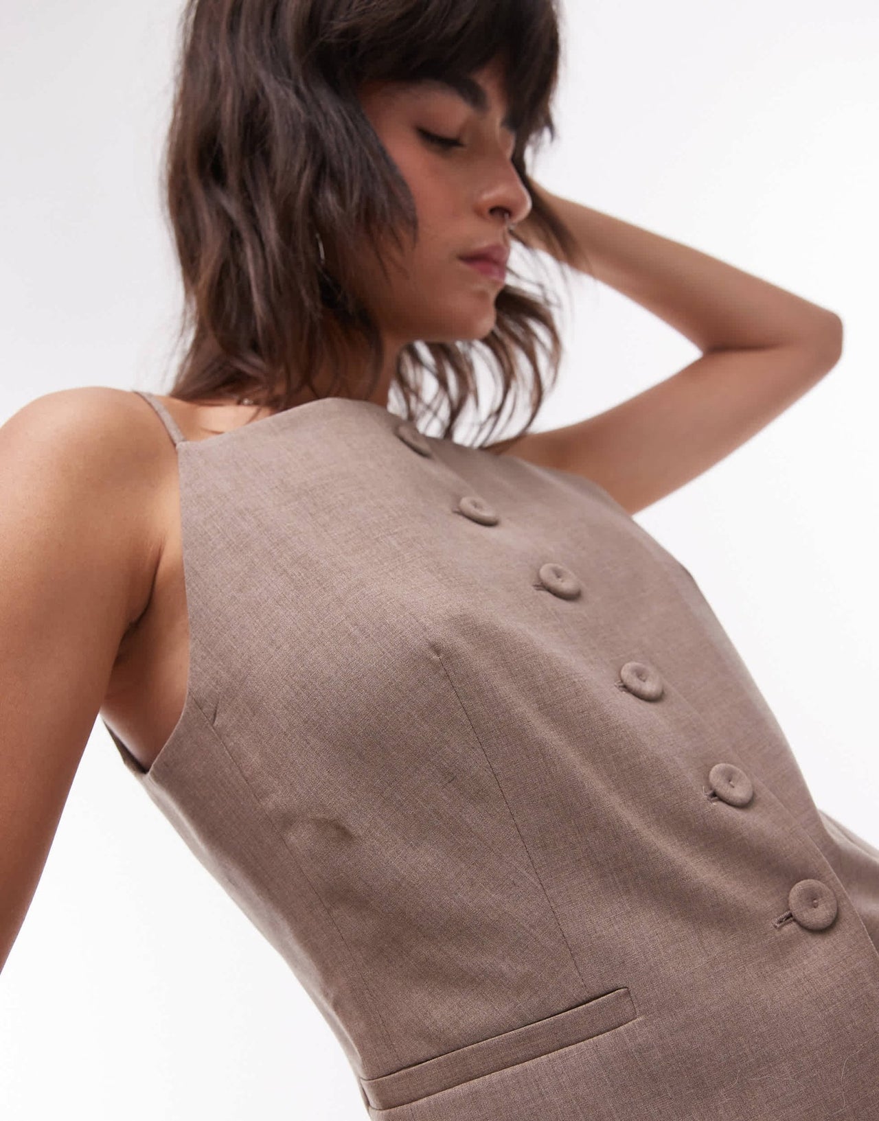Mango button through cami waistcoat co - ord in brown - ASOS Sample Sale