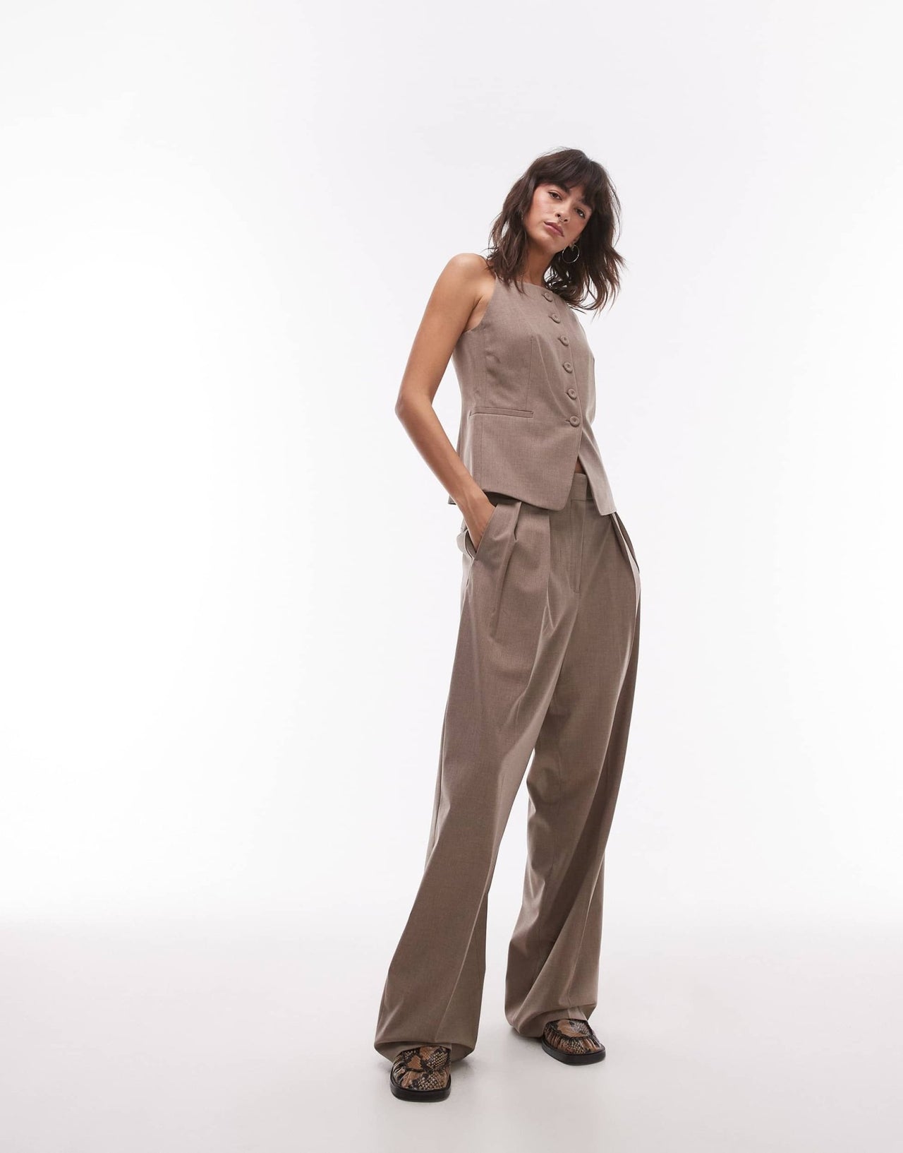 Mango button through cami waistcoat co - ord in brown - ASOS Sample Sale