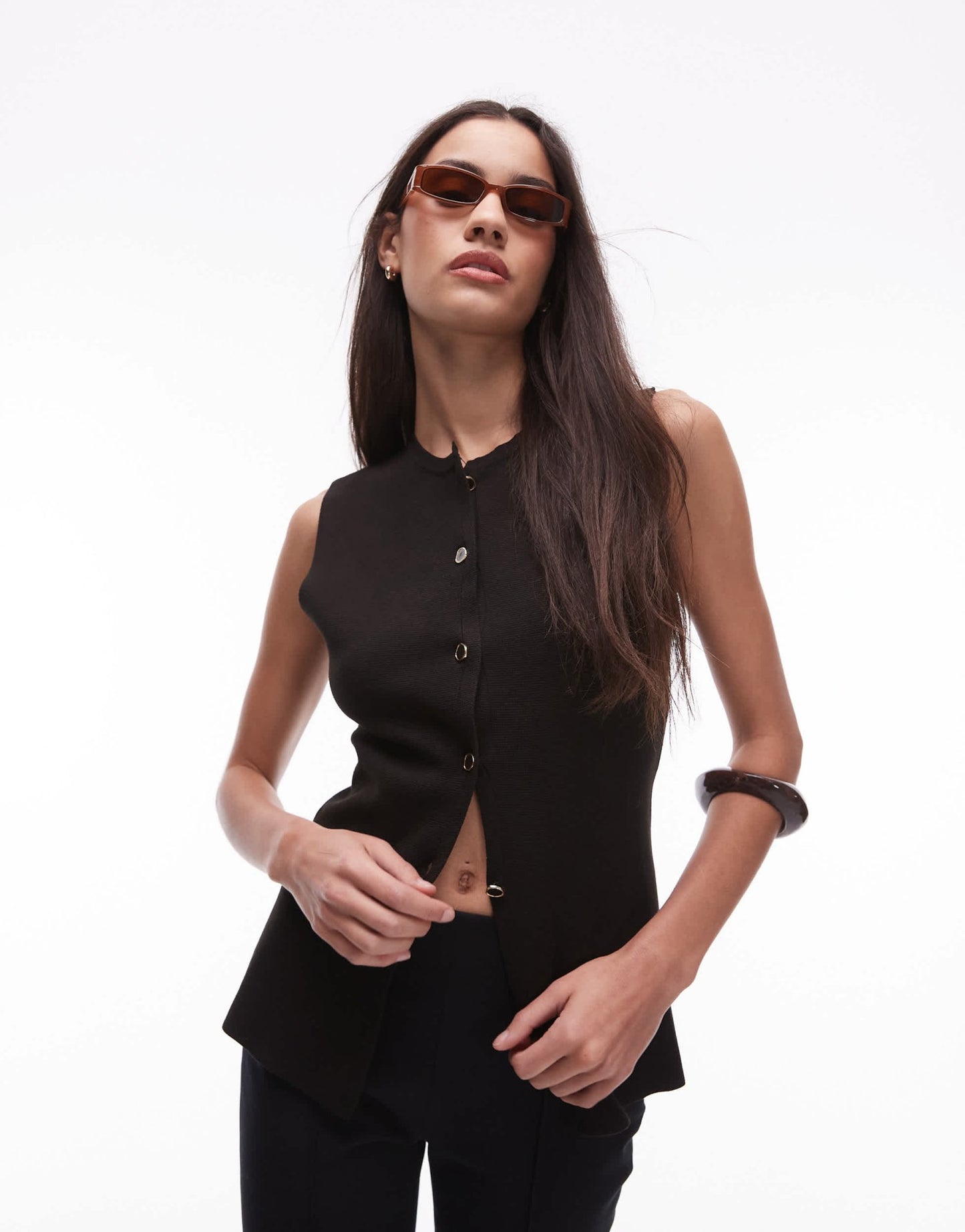 Mango button through knitted waistcoat in dark brown - ASOS Sample Sale
