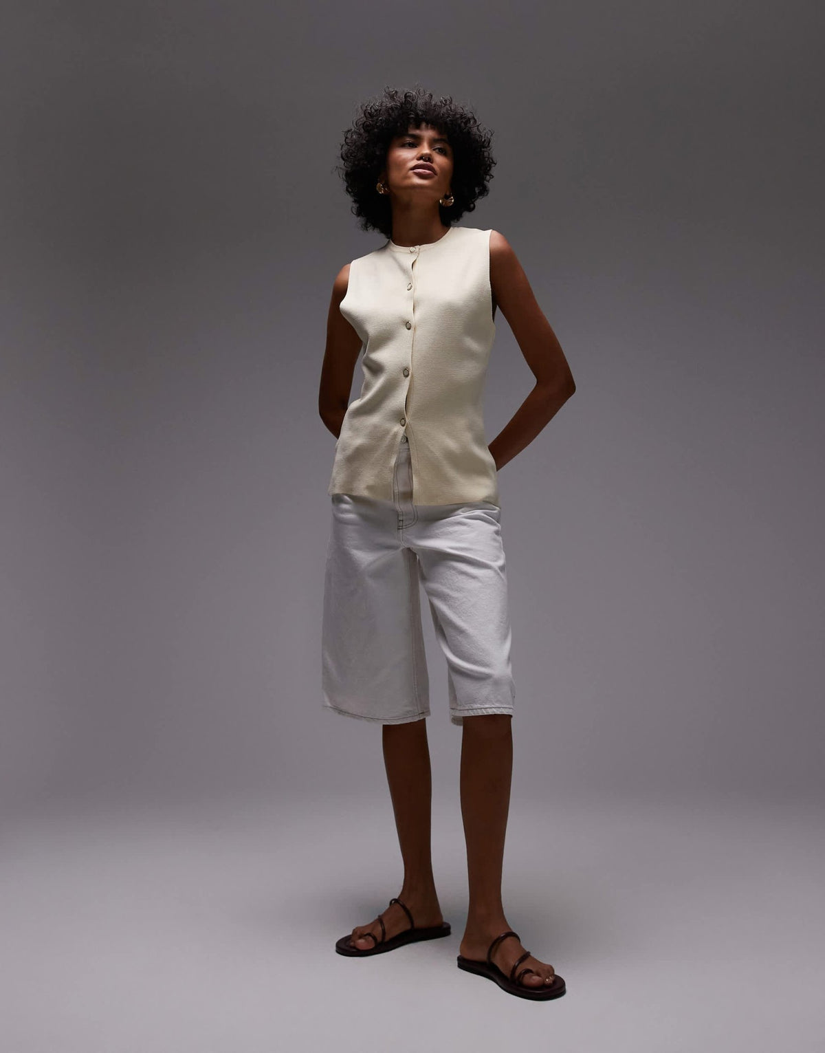 Mango button through knitted waistcoat in ecru - ASOS Sample Sale
