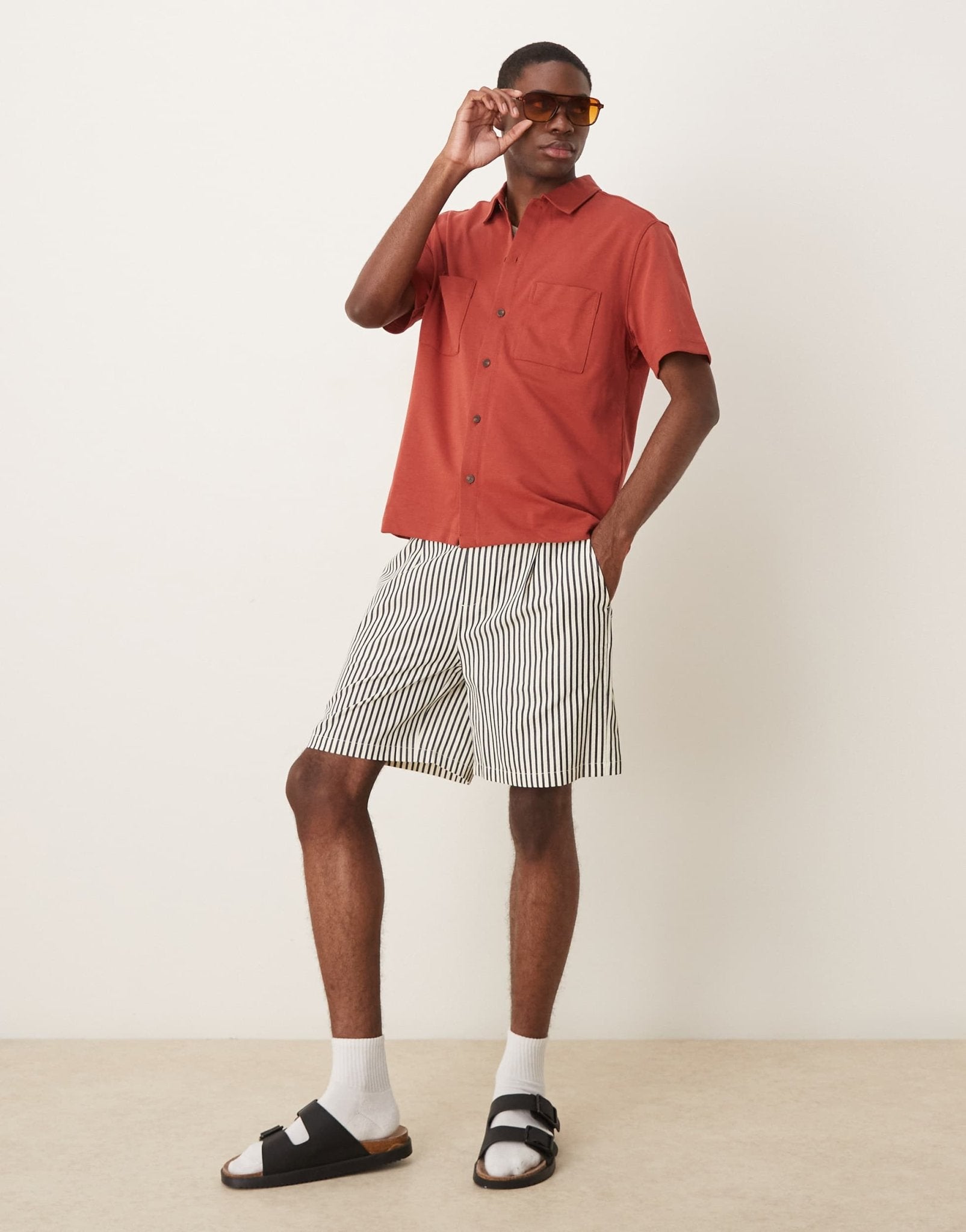Mango button up jersey polo shirt in rust - ASOS Sample Sale